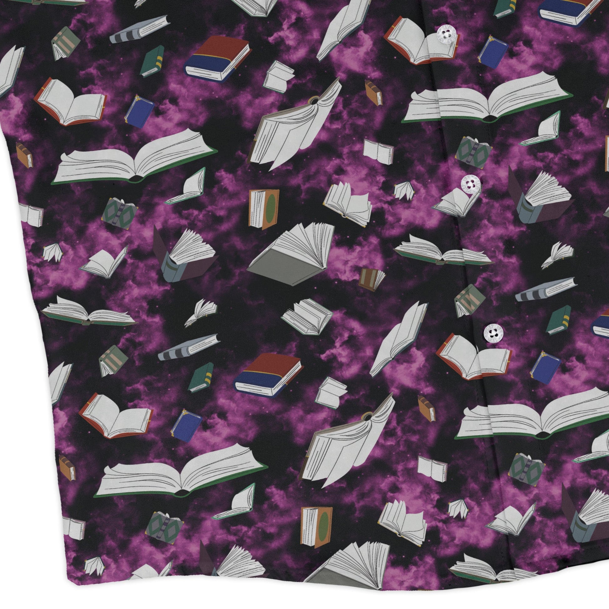 Magical Books Purple Long Sleeve Button Up Shirt Geek Nerd adult sizing Book Prints Designs by Nathan