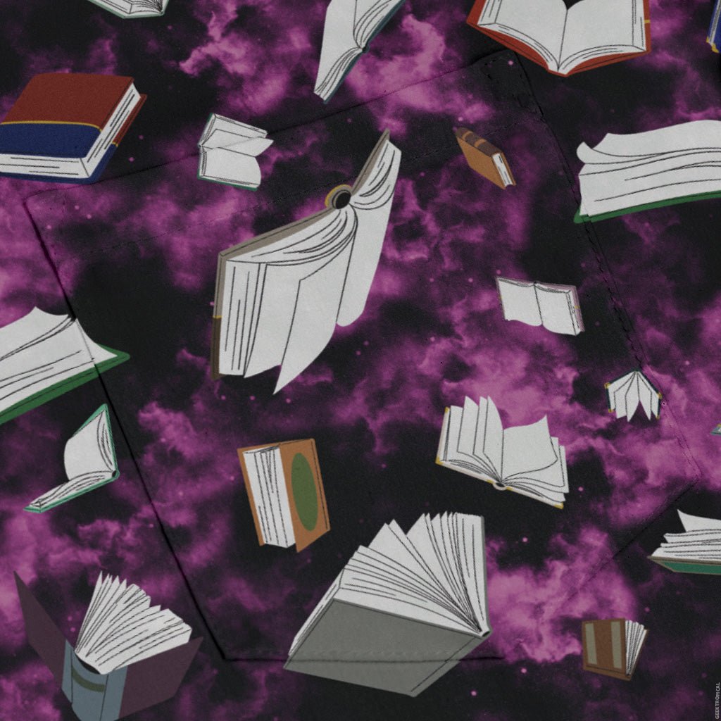 Magical Books Purple Long Sleeve Button Up Shirt Geek Nerd adult sizing Book Prints Designs by Nathan