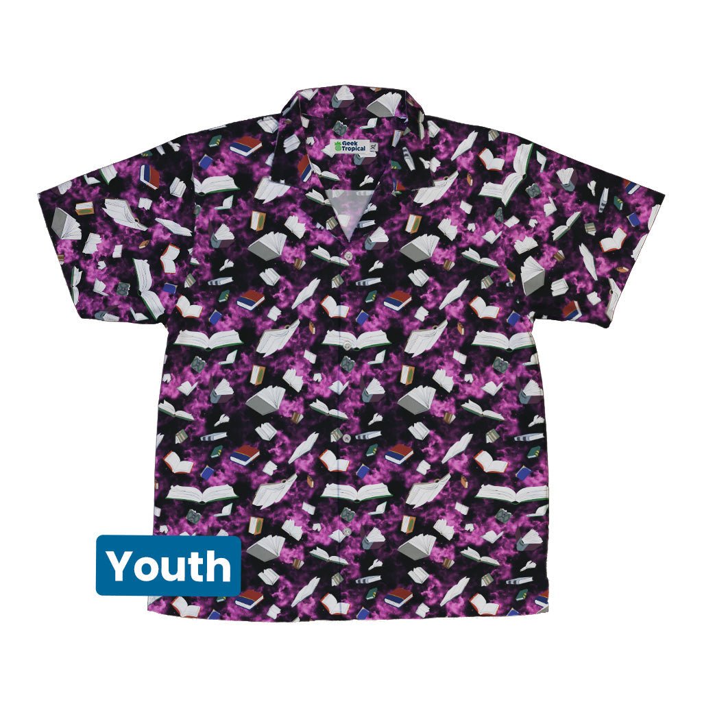 Magical Books Purple Youth Hawaiian Shirt - Book Prints - Designs by Nathan - Q3