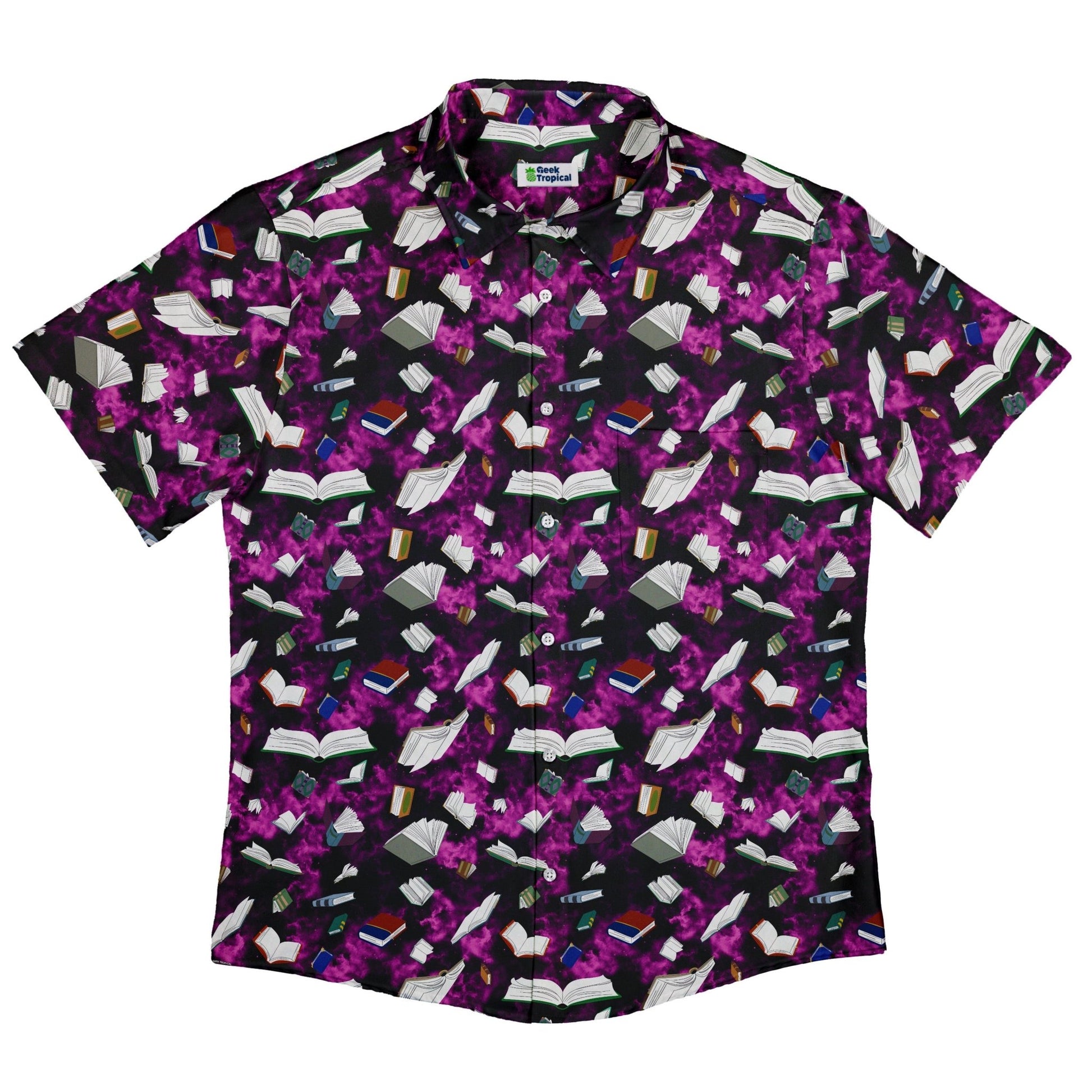 Magical Books Purple Button Up Shirt - adult sizing - Book Prints - Designs by Nathan