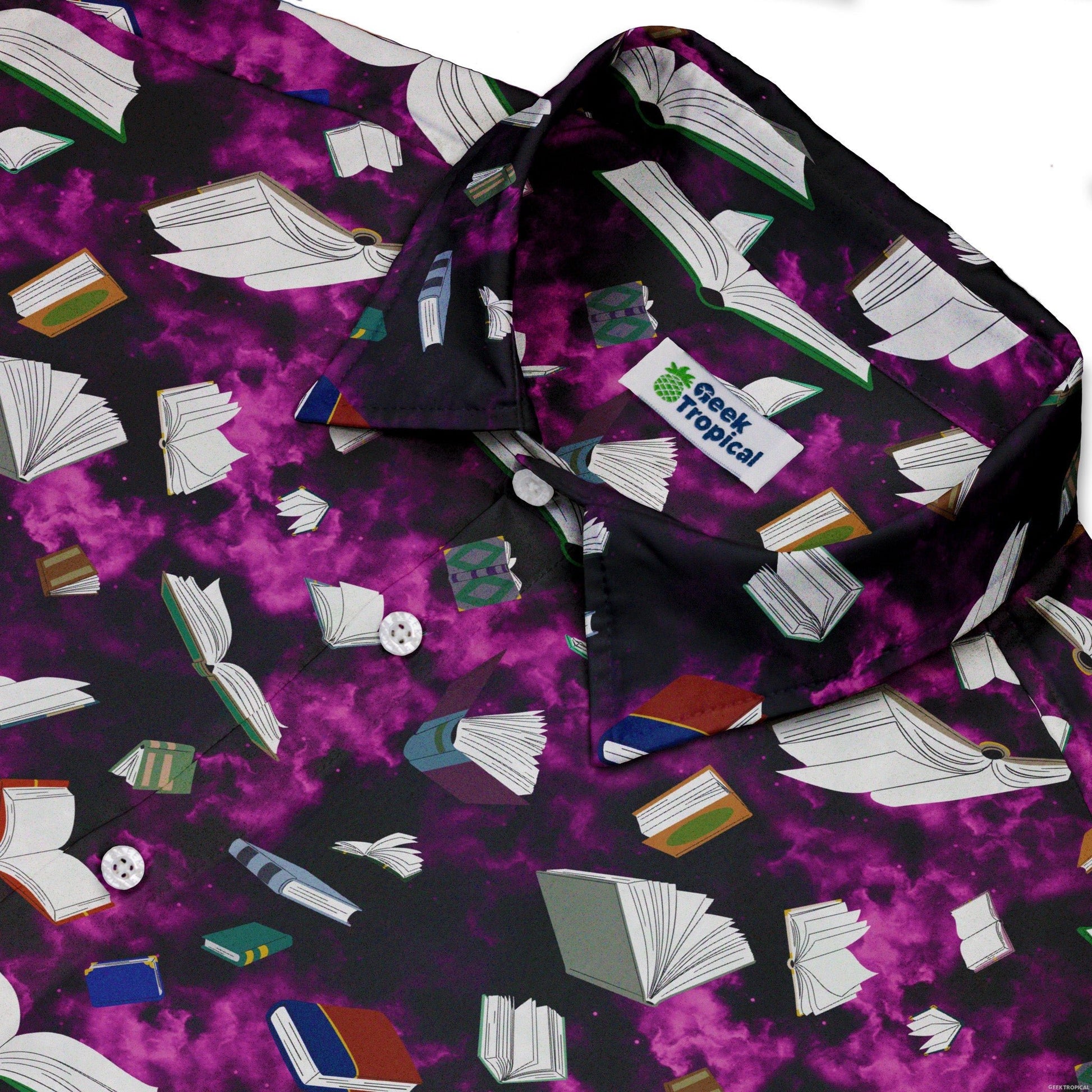 Magical Books Purple Button Up Shirt - adult sizing - Book Prints - Designs by Nathan