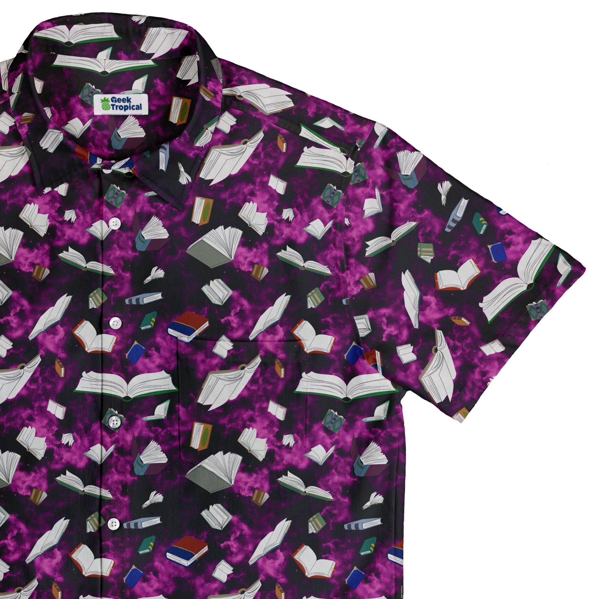 Magical Books Purple Button Up Shirt - adult sizing - Book Prints - Designs by Nathan