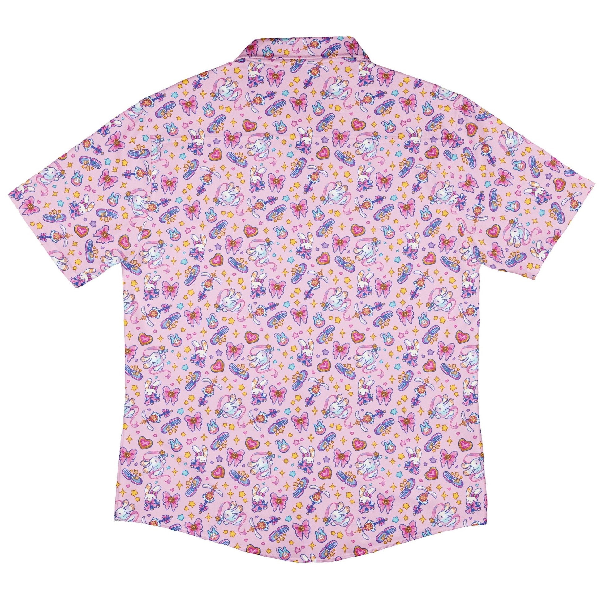 Magical Bunny Evolution Pink Button Up Shirt Geek Nerd adult sizing animal patterns anime