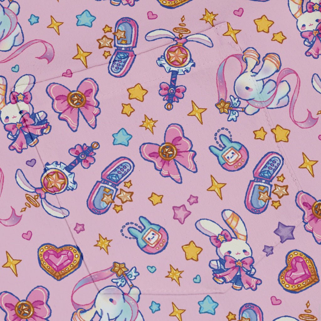 Magical Bunny Evolution Pink Button Up Shirt Geek Nerd adult sizing animal patterns anime