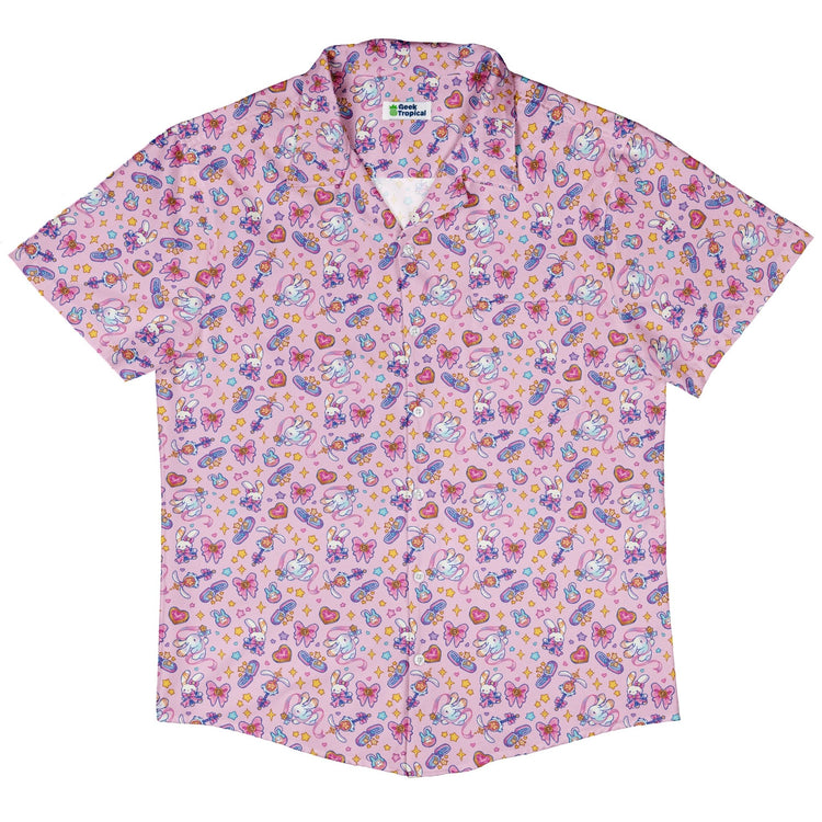 Magical Bunny Evolution Pink Button Up Shirt Geek Nerd adult sizing animal patterns anime