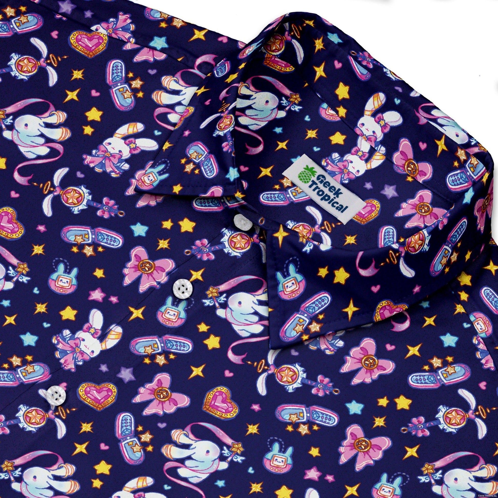 Magical Bunny Evolution Night Button Up Shirt Geek Nerd adult sizing animal patterns anime