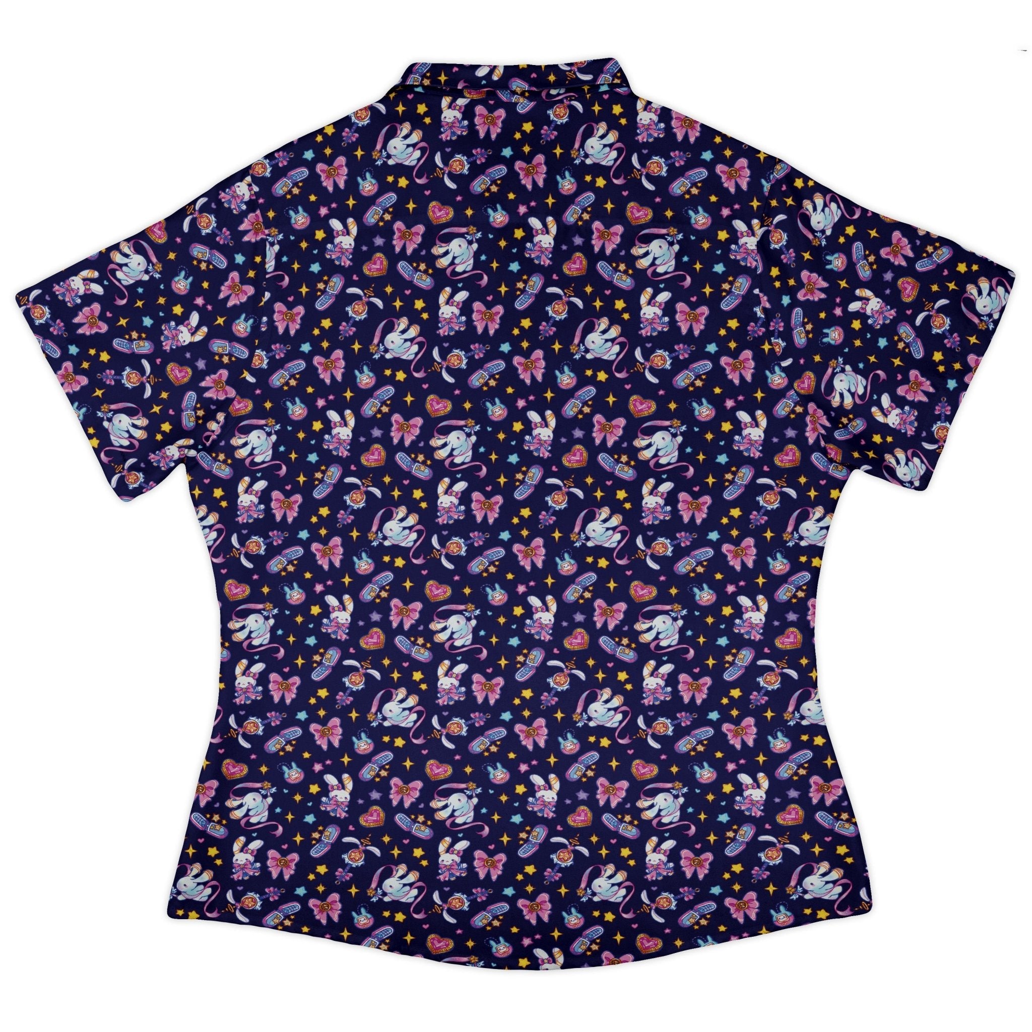 Magical Bunny Evolution Night Curvy Button Up Shirt Geek Nerd animal patterns anime Design by Ardi Tong