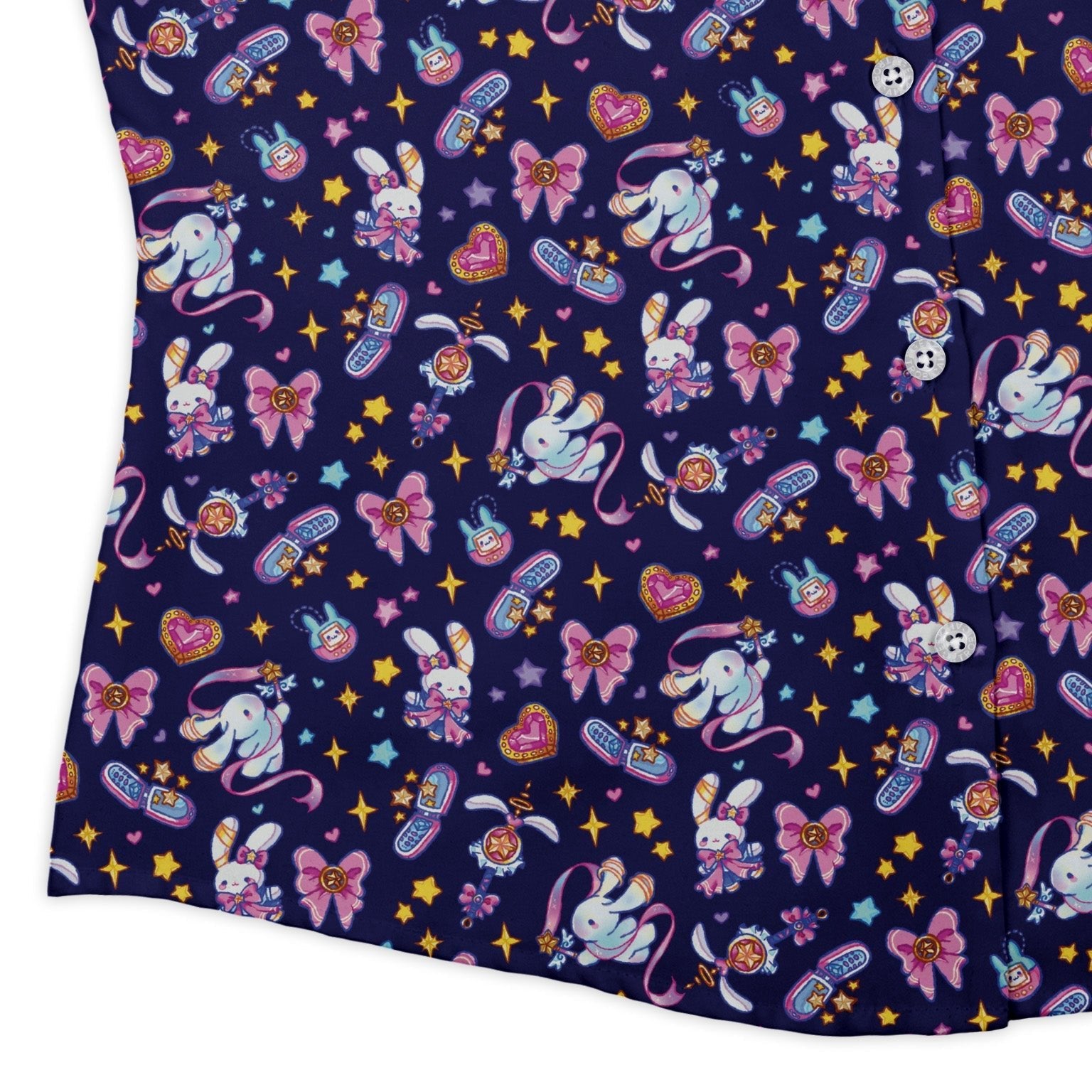Magical Bunny Evolution Night Curvy Button Up Shirt Geek Nerd animal patterns anime Design by Ardi Tong
