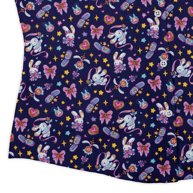 Magical Bunny Evolution Night Curvy Button Up Shirt Geek Nerd animal patterns anime Design by Ardi Tong