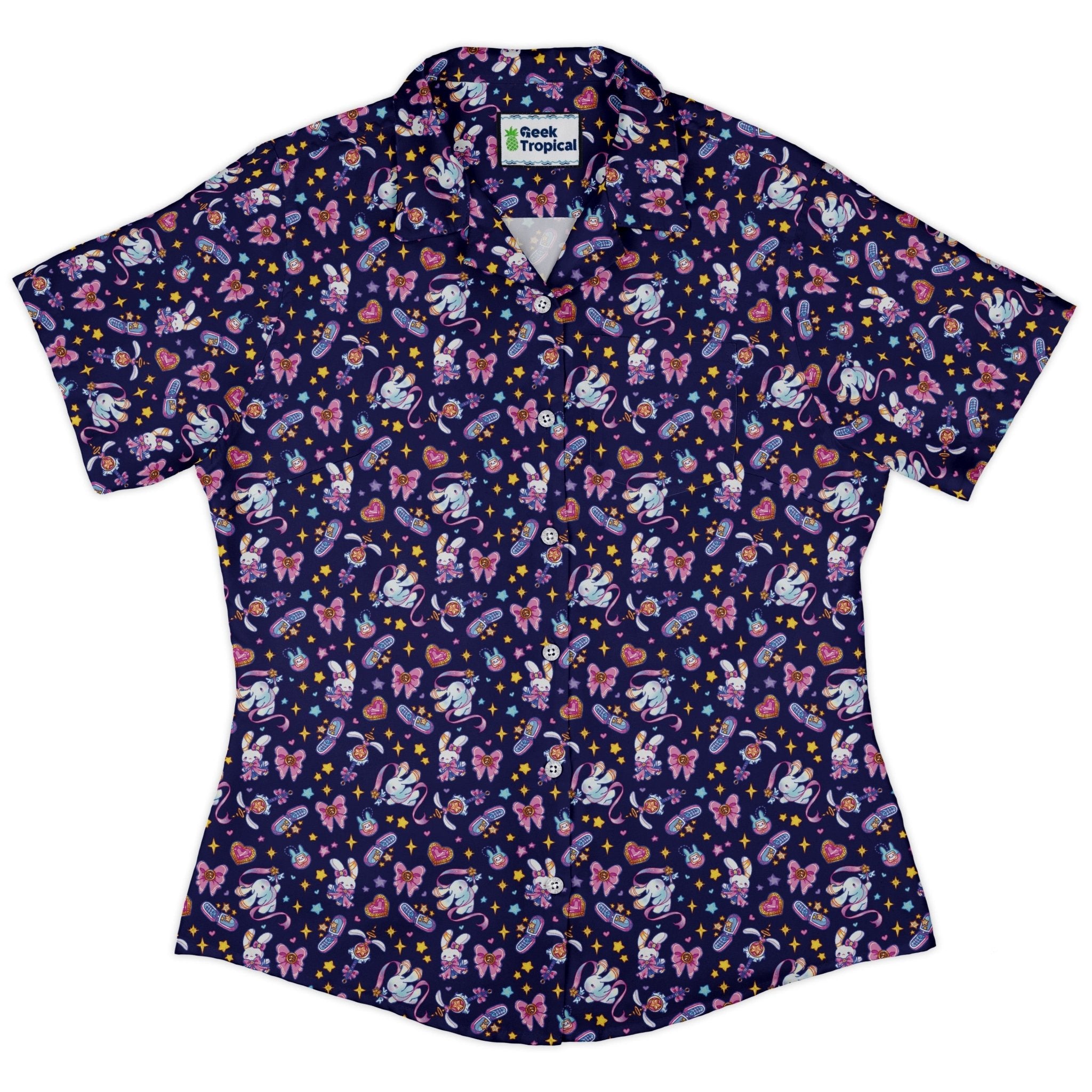 Magical Bunny Evolution Night Curvy Button Up Shirt Geek Nerd animal patterns anime Design by Ardi Tong
