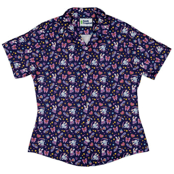 Magical Bunny Evolution Night Curvy Button Up Shirt Geek Nerd animal patterns anime Design by Ardi Tong
