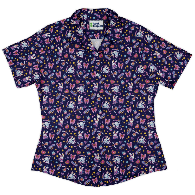 Magical Bunny Evolution Night Curvy Button Up Shirt Geek Nerd animal patterns anime Design by Ardi Tong