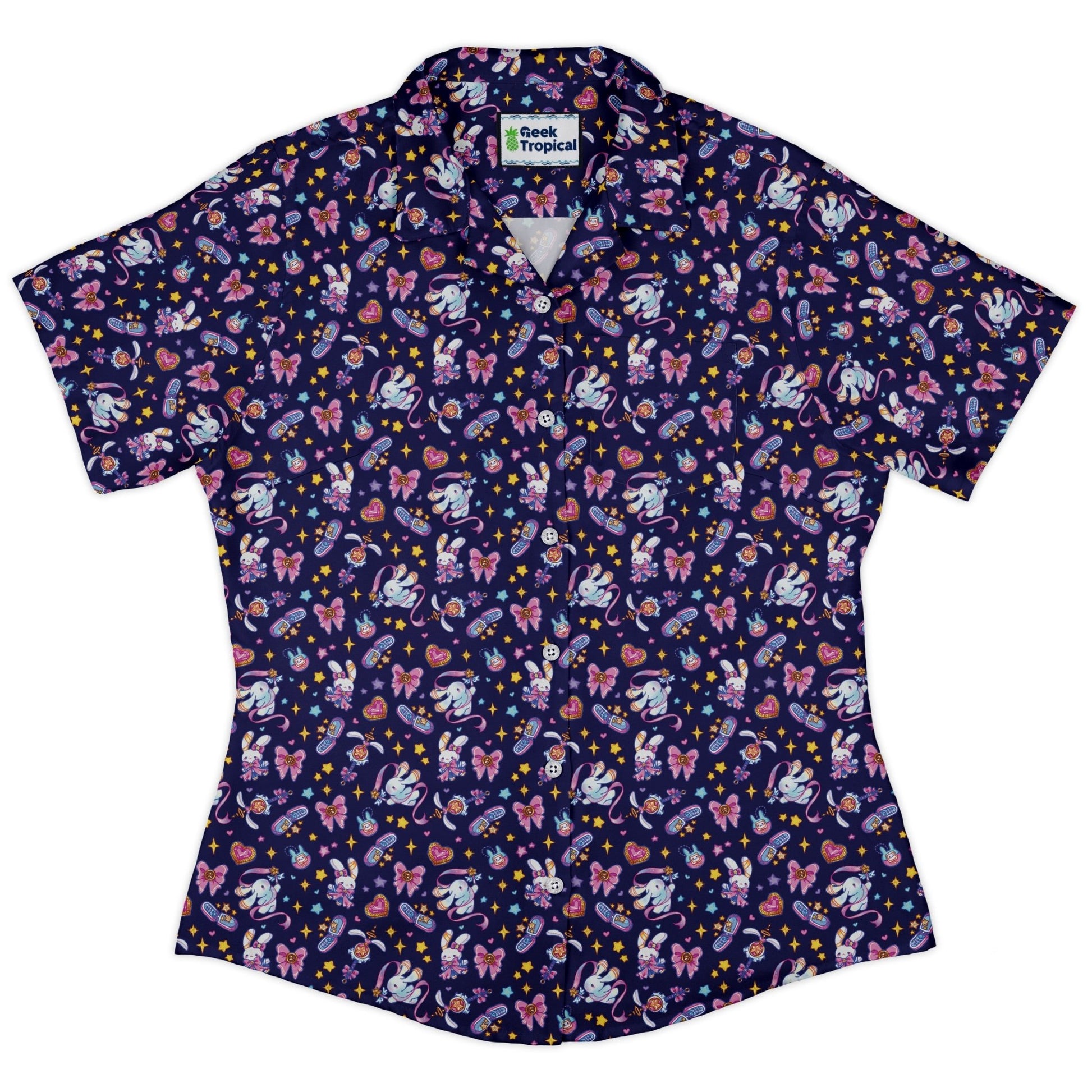 Magical Bunny Evolution Night Curvy Button Up Shirt Geek Nerd animal patterns anime Design by Ardi Tong
