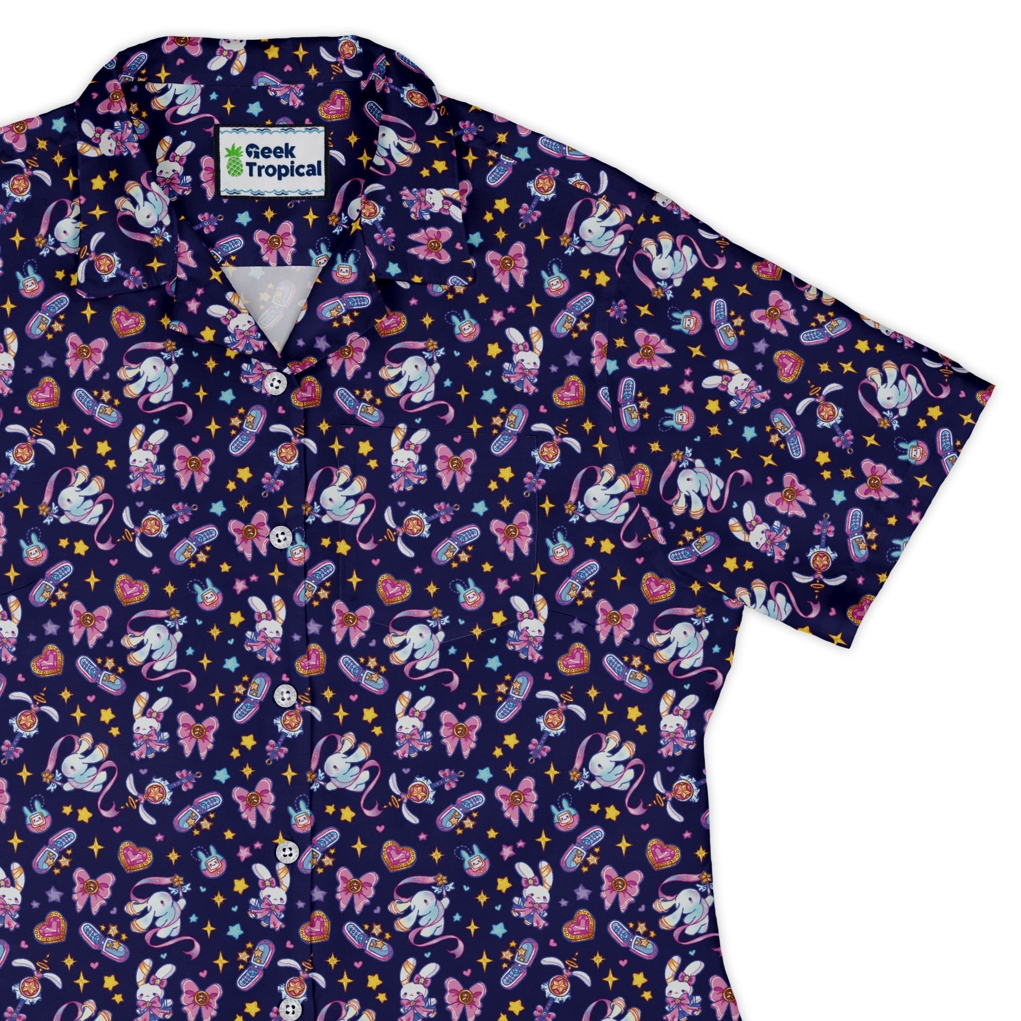 Magical Bunny Evolution Night Curvy Button Up Shirt Geek Nerd animal patterns anime Design by Ardi Tong