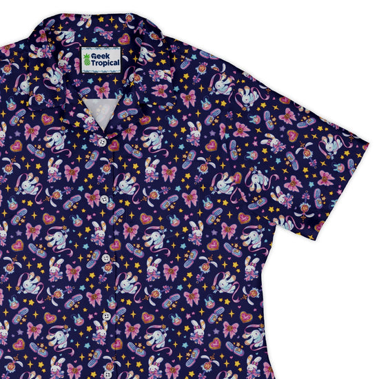 Magical Bunny Evolution Night Curvy Button Up Shirt Geek Nerd animal patterns anime Design by Ardi Tong