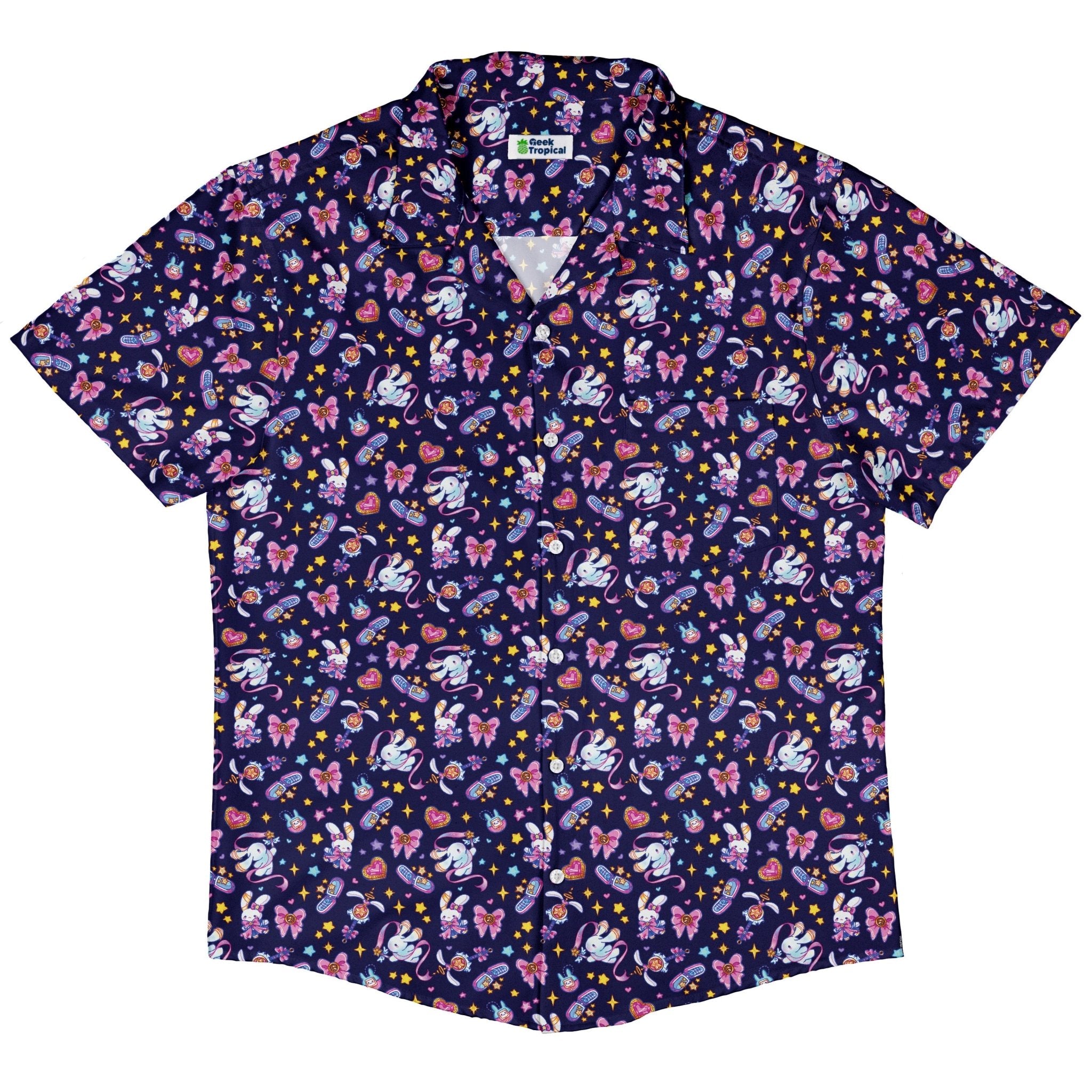 Magical Bunny Evolution Night Button Up Shirt Geek Nerd adult sizing animal patterns anime
