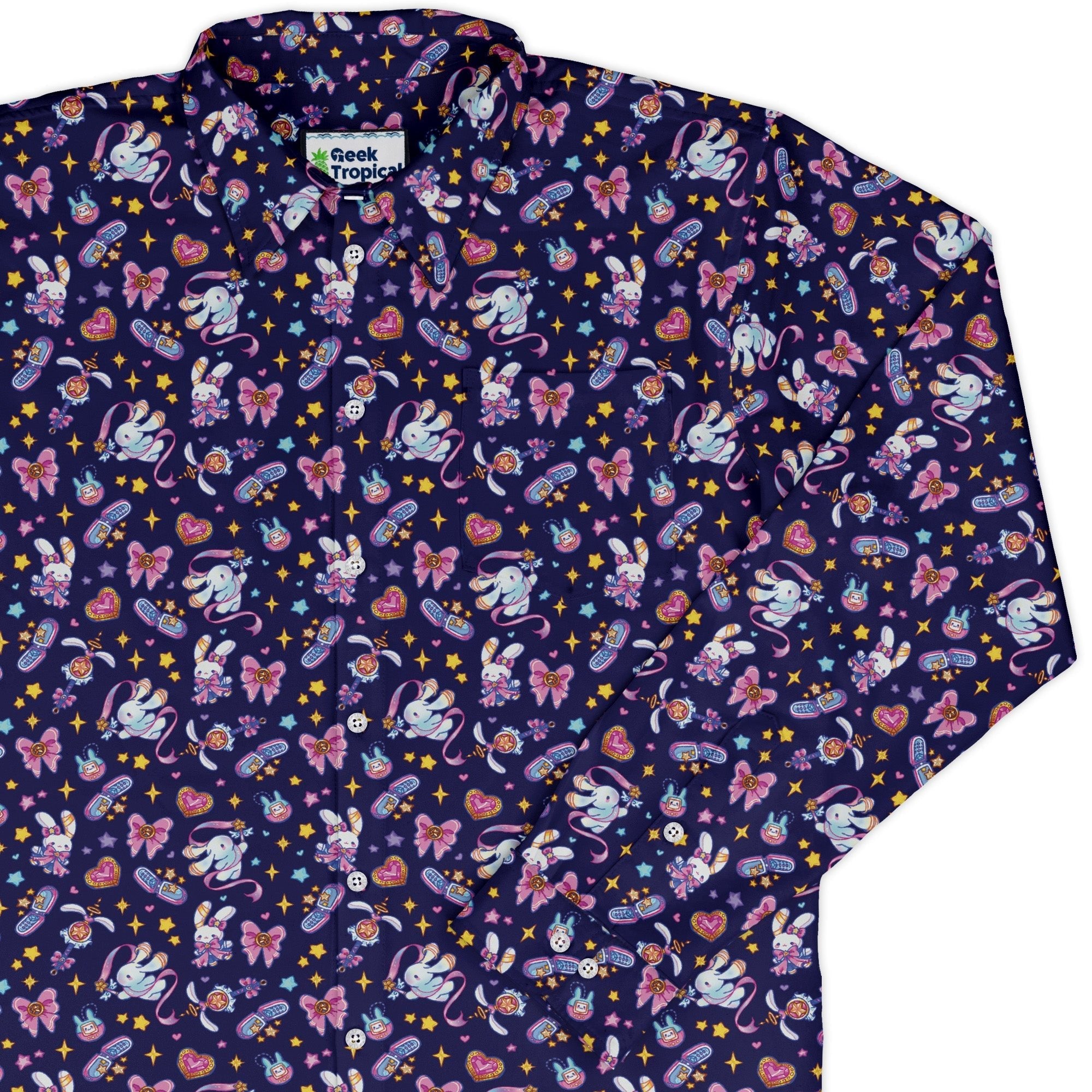 Magical Bunny Evolution Night Long Sleeve Button Up Shirt Geek Nerd adult sizing animal patterns anime