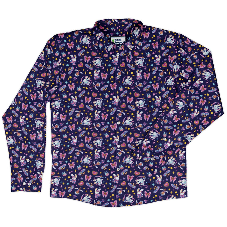 Magical Bunny Evolution Night Long Sleeve Button Up Shirt Geek Nerd adult sizing animal patterns anime