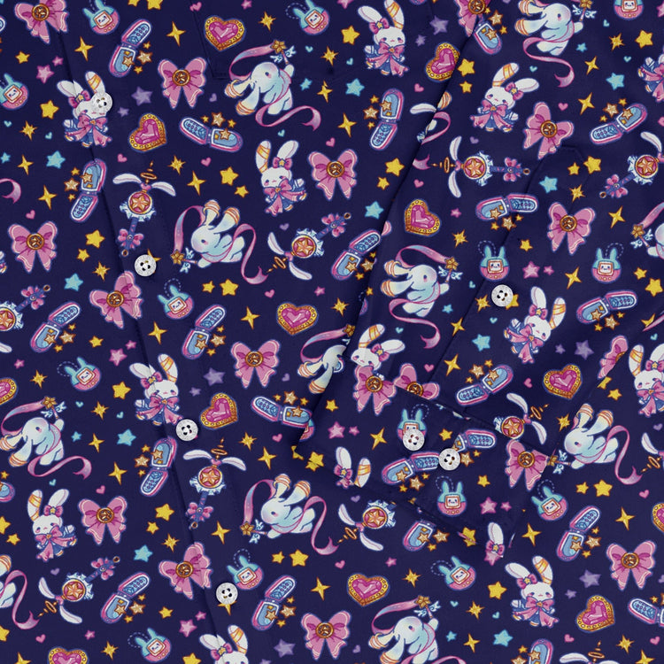 Magical Bunny Evolution Night Long Sleeve Button Up Shirt Geek Nerd adult sizing animal patterns anime