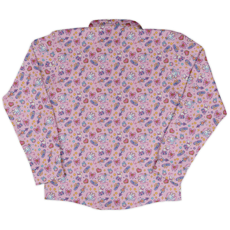 Magical Bunny Evolution Pink Long Sleeve Button Up Shirt Geek Nerd adult sizing animal patterns anime