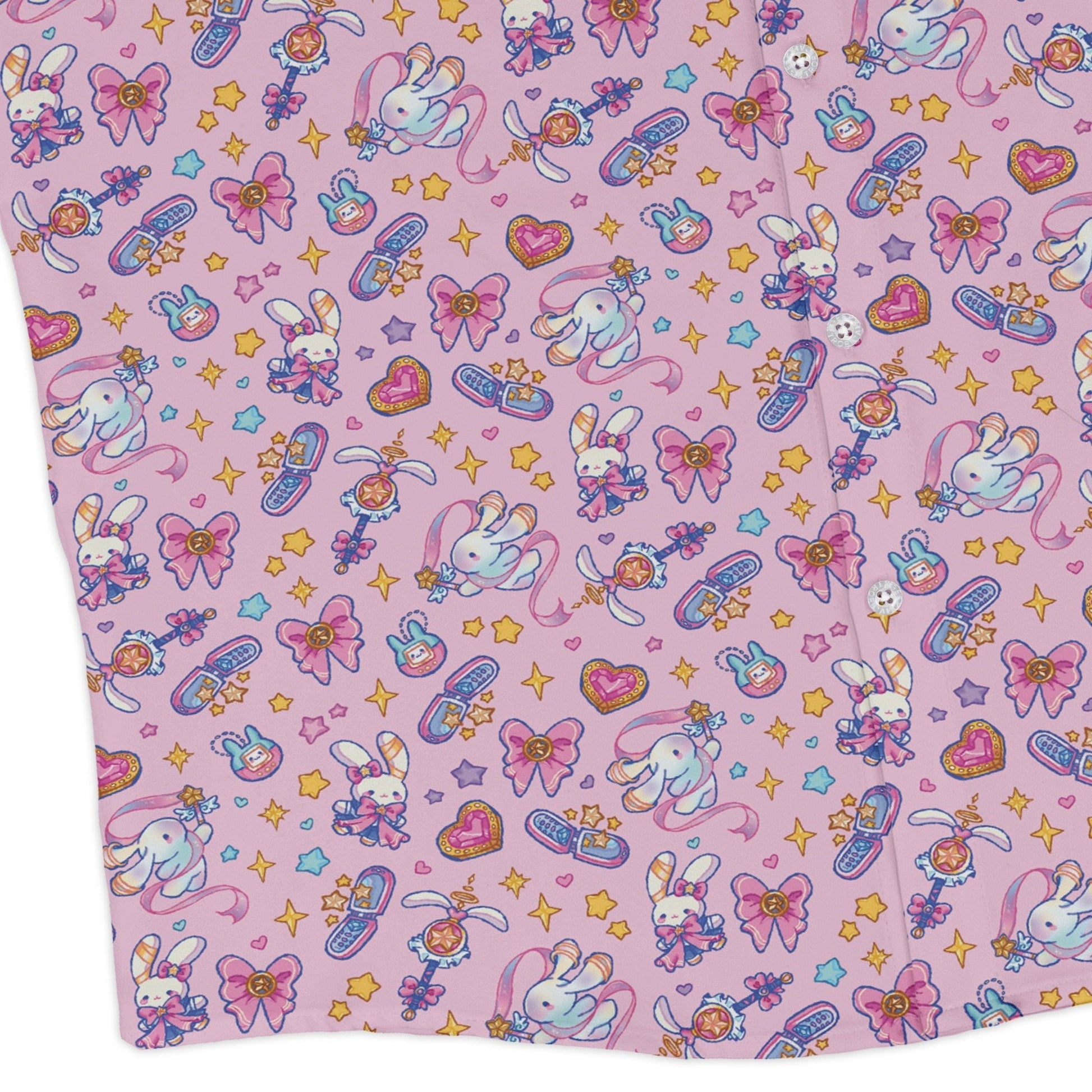 Magical Bunny Evolution Pink Long Sleeve Button Up Shirt Geek Nerd adult sizing animal patterns anime