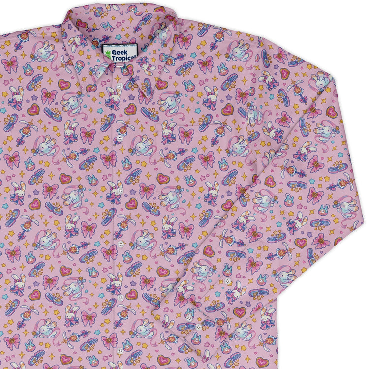 Magical Bunny Evolution Pink Long Sleeve Button Up Shirt Geek Nerd adult sizing animal patterns anime