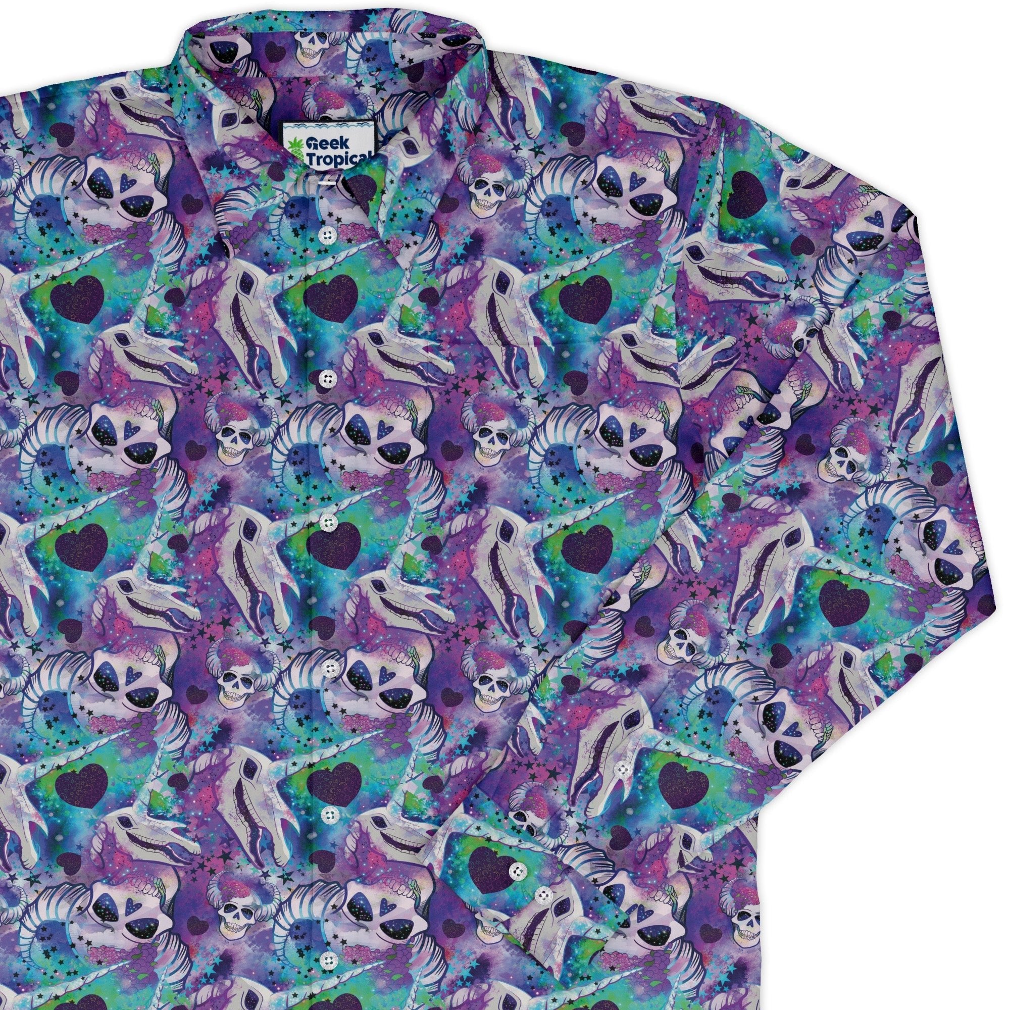 Magical Skulls Long Sleeve Button Up Shirt Geek Nerd adult sizing Designed by Rose Khan Fantasy Prints