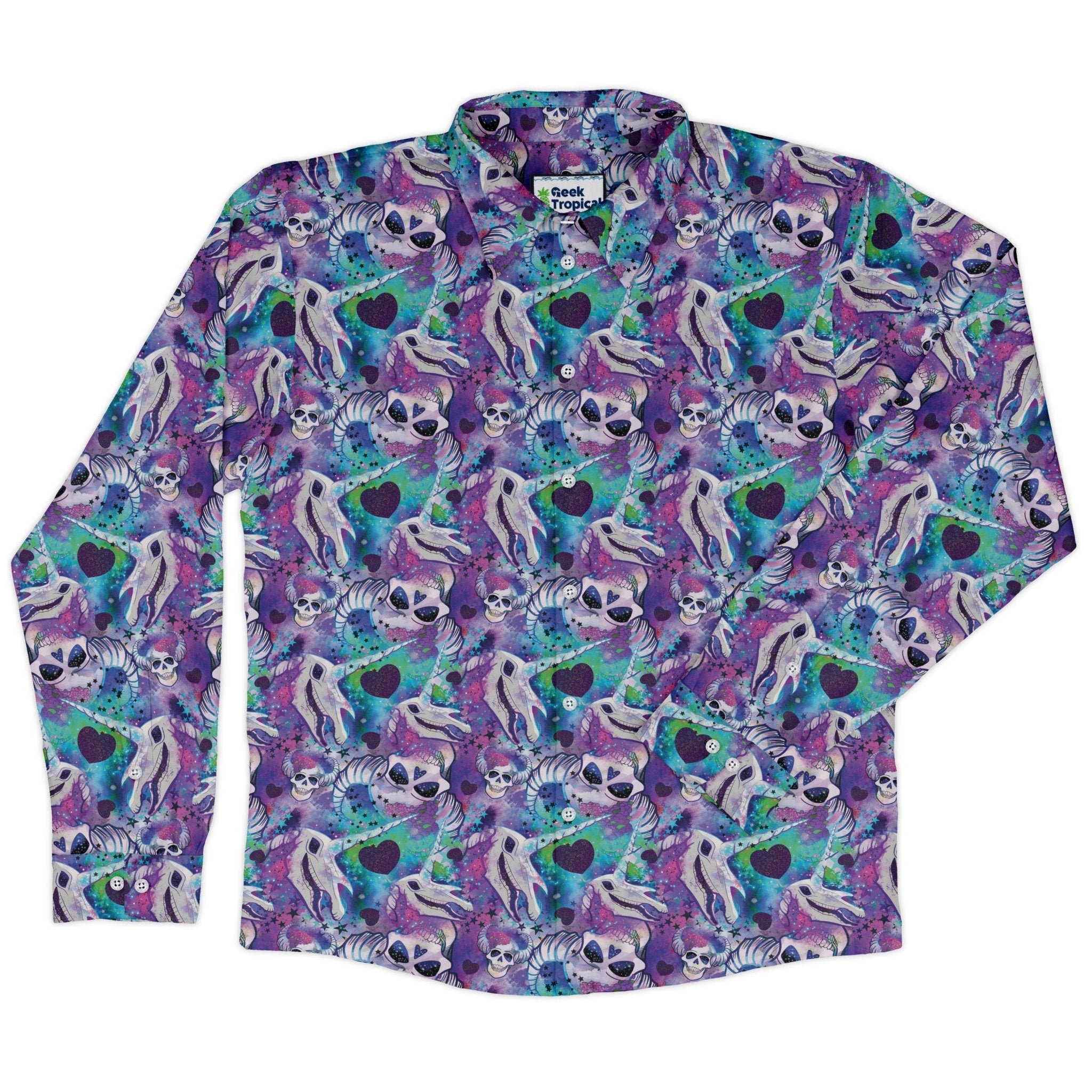 Magical Skulls Long Sleeve Button Up Shirt Geek Nerd adult sizing Designed by Rose Khan Fantasy Prints