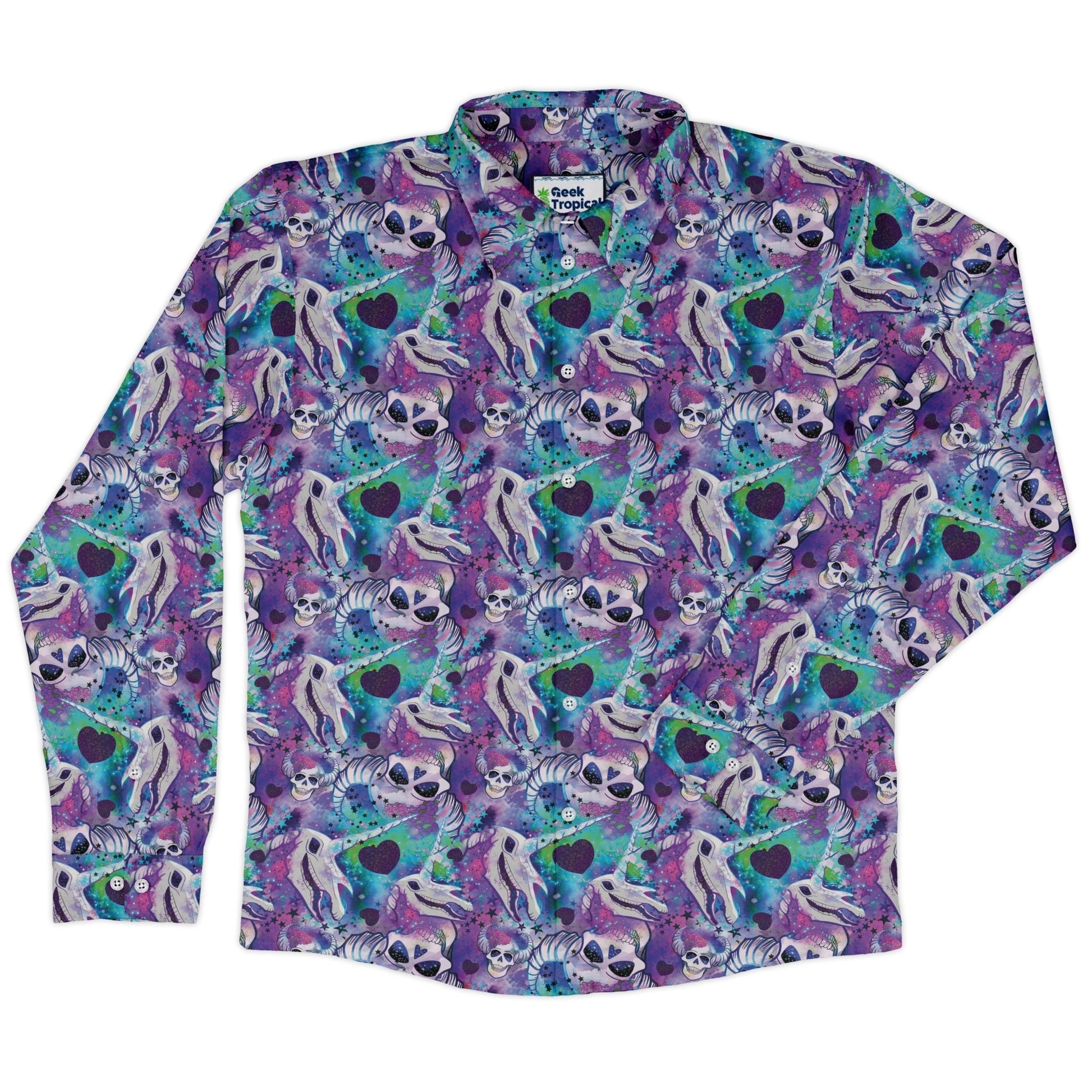 Magical Skulls Long Sleeve Button Up Shirt Geek Nerd adult sizing Designed by Rose Khan Fantasy Prints