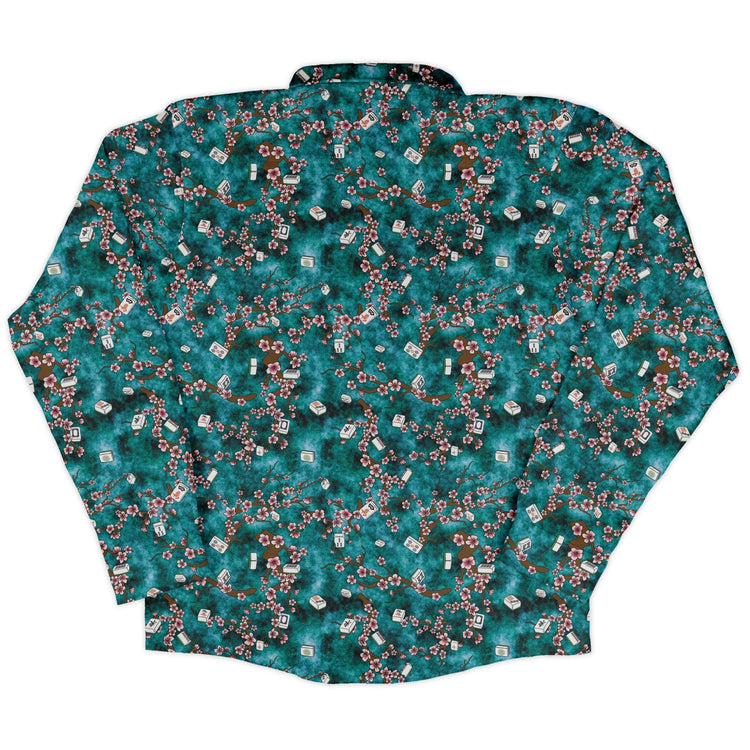 Mahjong Tiles Pond Anime Long Sleeve Button Up Shirt Geek Nerd adult sizing Anime board game print