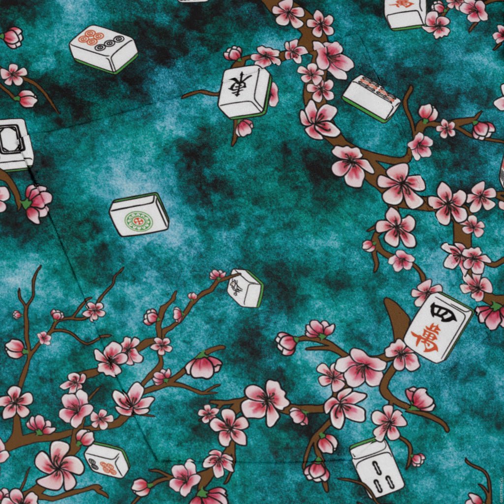 Mahjong Tiles Pond Anime Long Sleeve Button Up Shirt Geek Nerd adult sizing Anime board game print