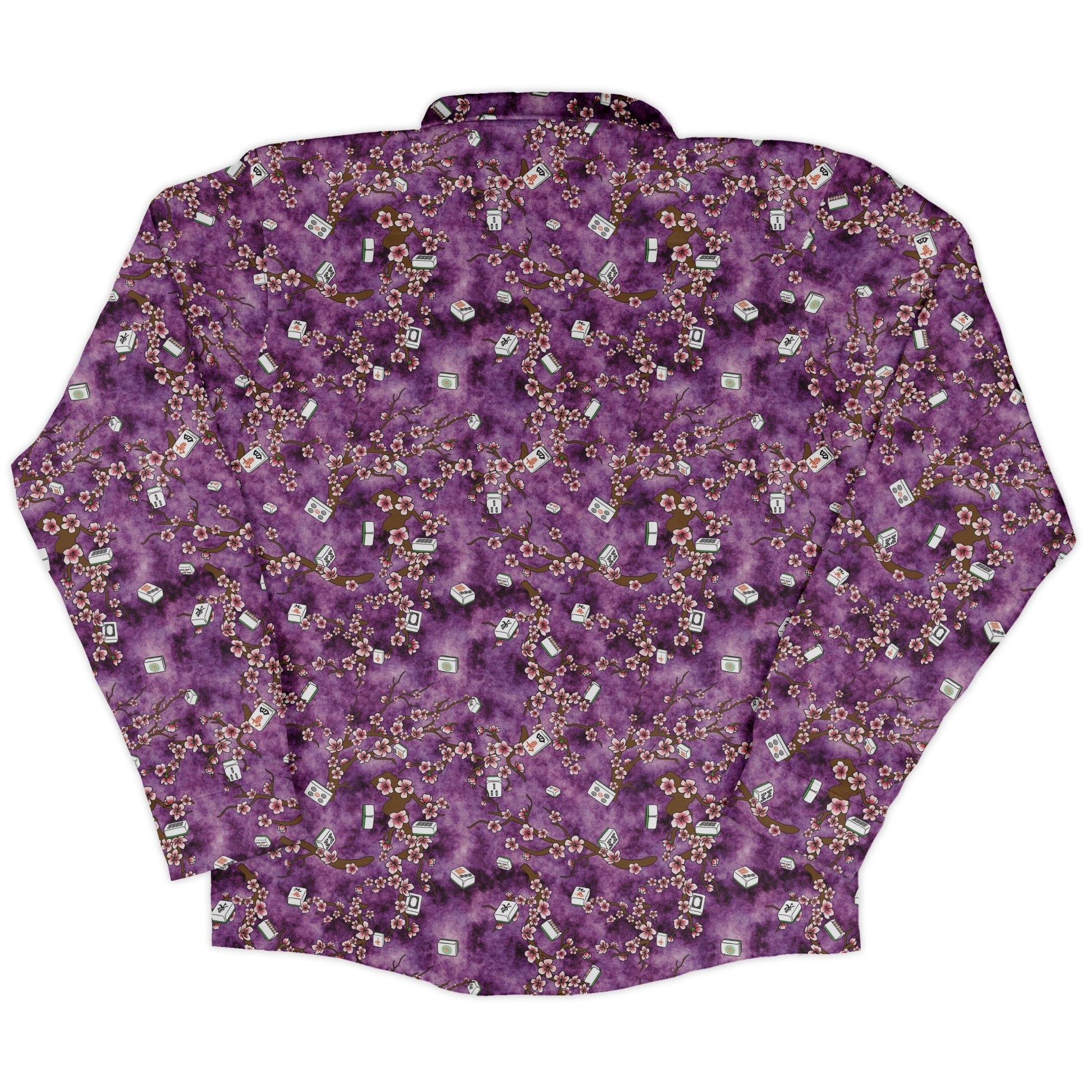 Mahjong Tiles Purple Anime Long Sleeve Button Up Shirt Geek Nerd adult sizing Anime board game print