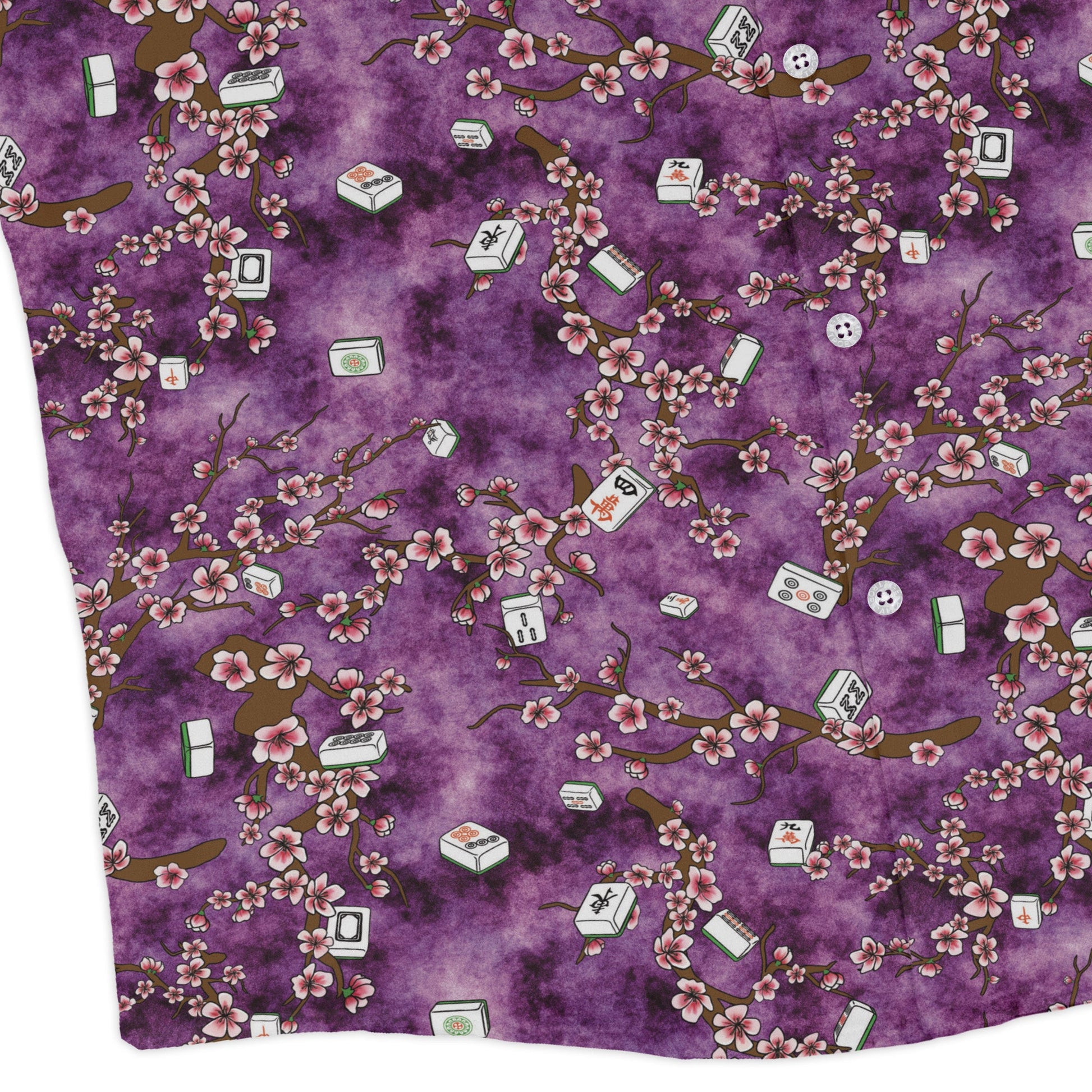 Mahjong Tiles Purple Anime Long Sleeve Button Up Shirt Geek Nerd adult sizing Anime board game print