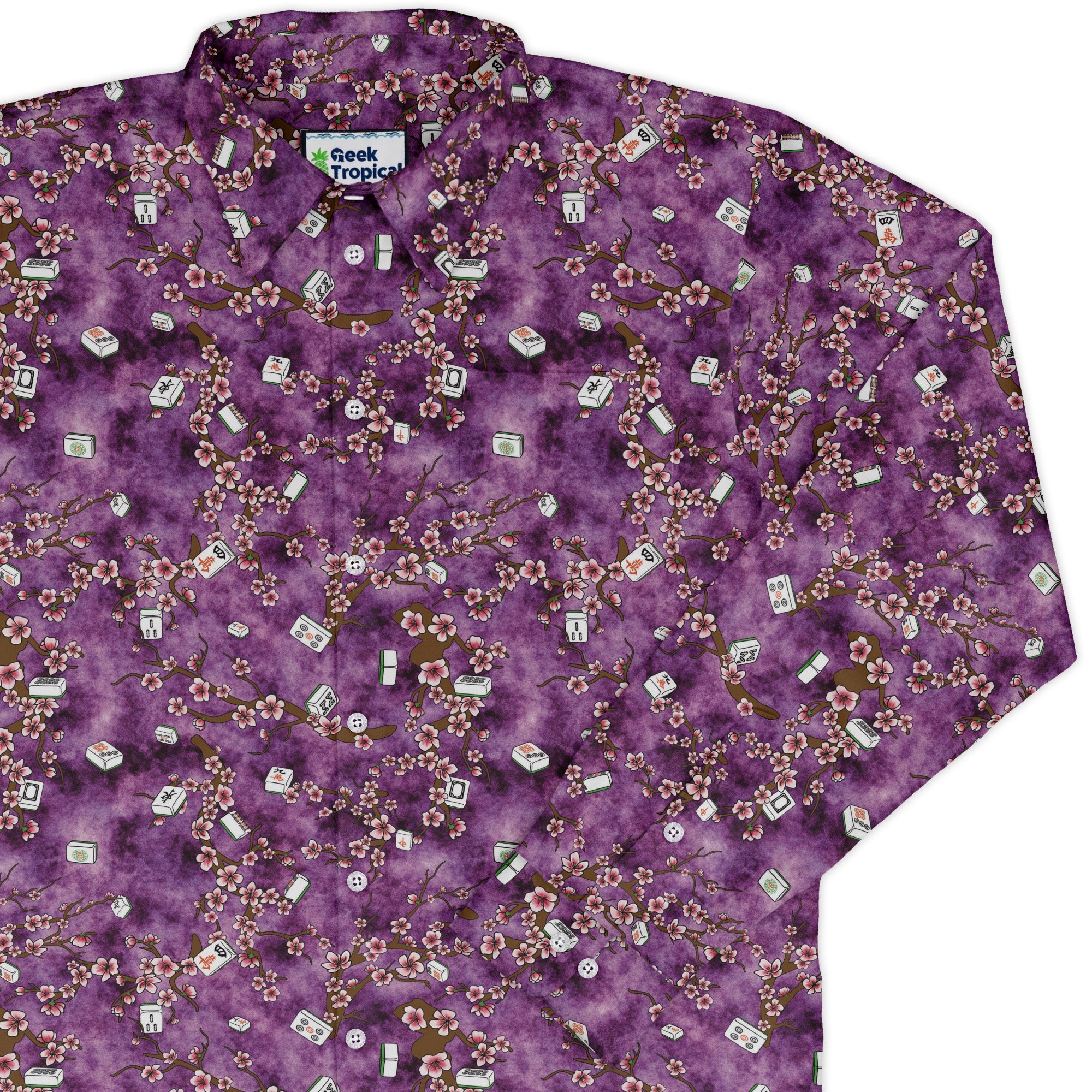 Mahjong Tiles Purple Anime Long Sleeve Button Up Shirt Geek Nerd adult sizing Anime board game print
