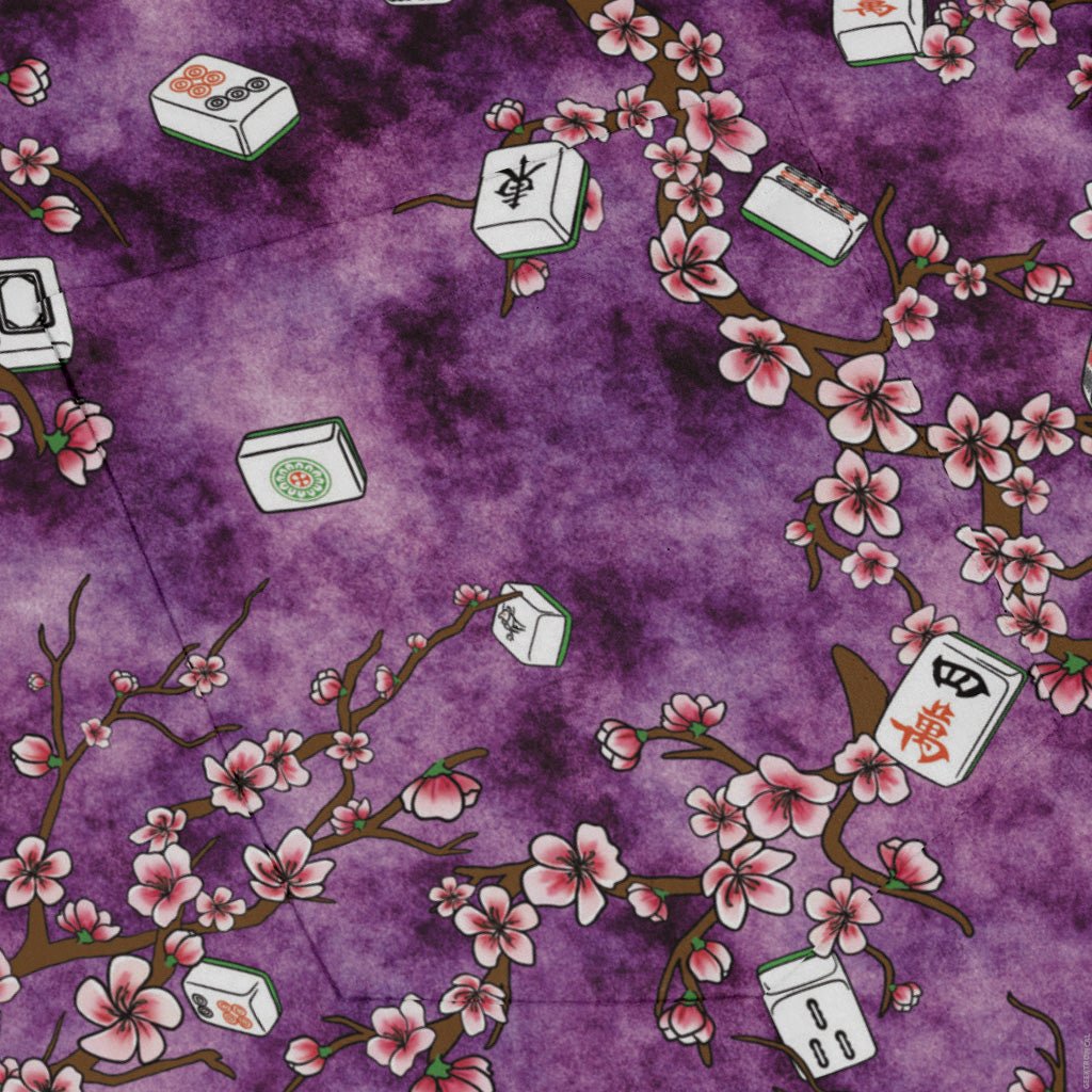 Mahjong Tiles Purple Anime Long Sleeve Button Up Shirt Geek Nerd adult sizing Anime board game print