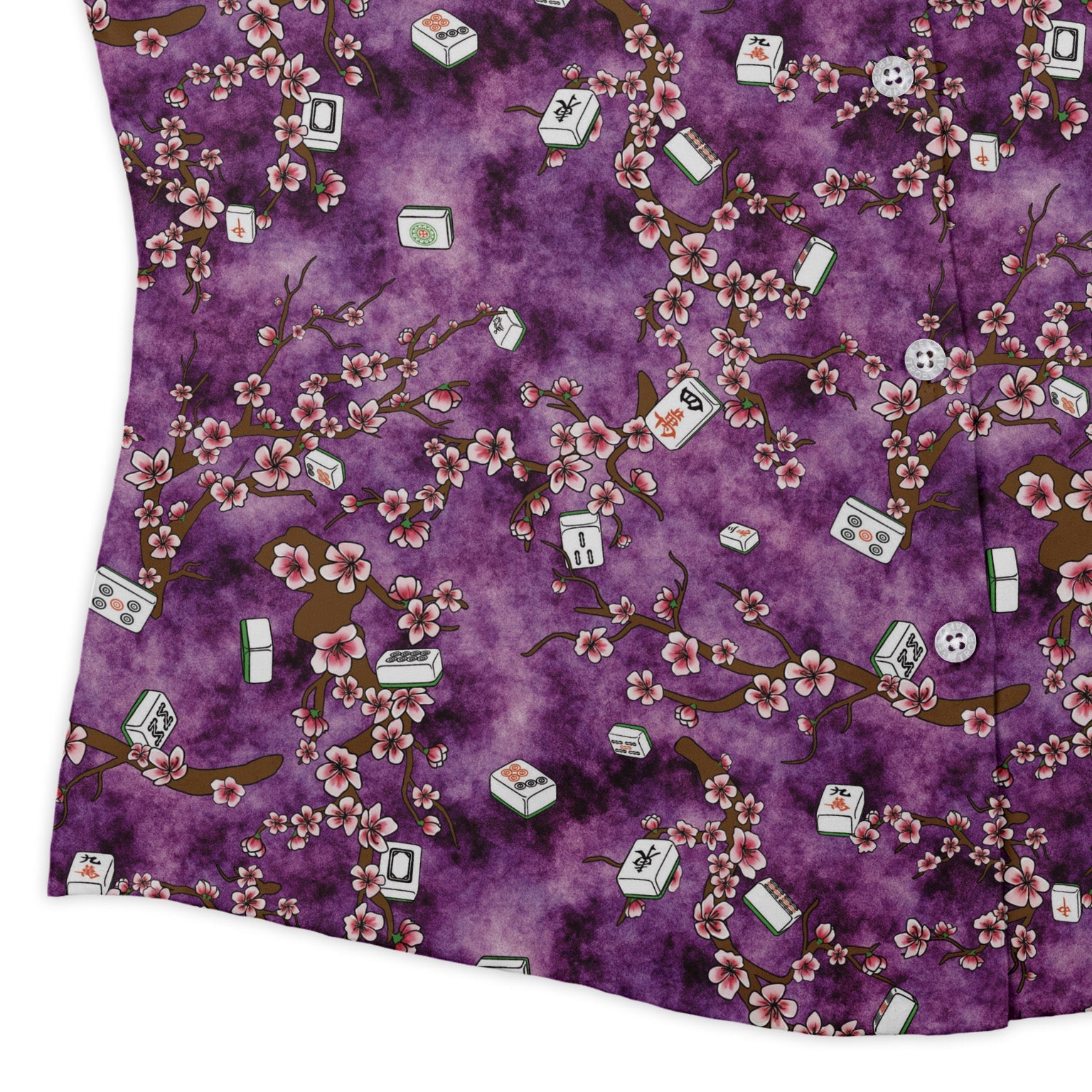 Mahjong Tiles Purple Anime Curvy Button Up Shirt Geek Nerd Anime board game print Designs by Nathan