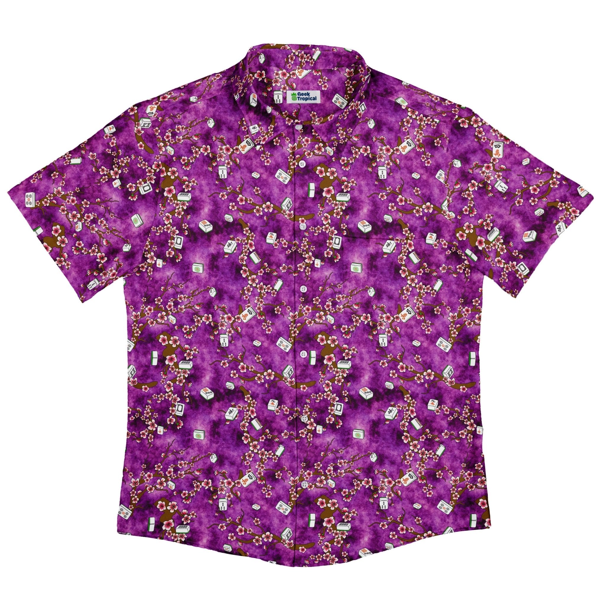 Mahjong Tiles Purple Anime Button Up Shirt - adult sizing - Anime - board game print