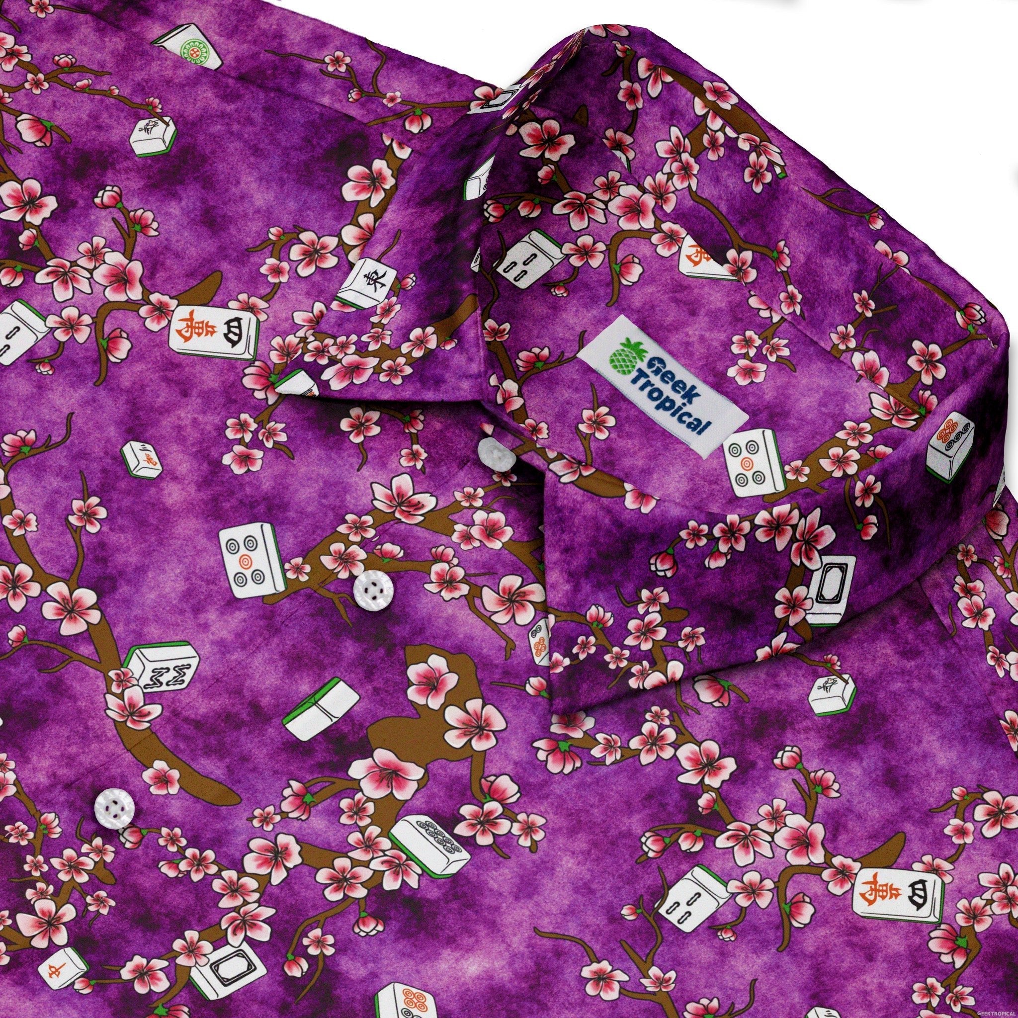 Mahjong Tiles Purple Anime Button Up Shirt - adult sizing - Anime - board game print