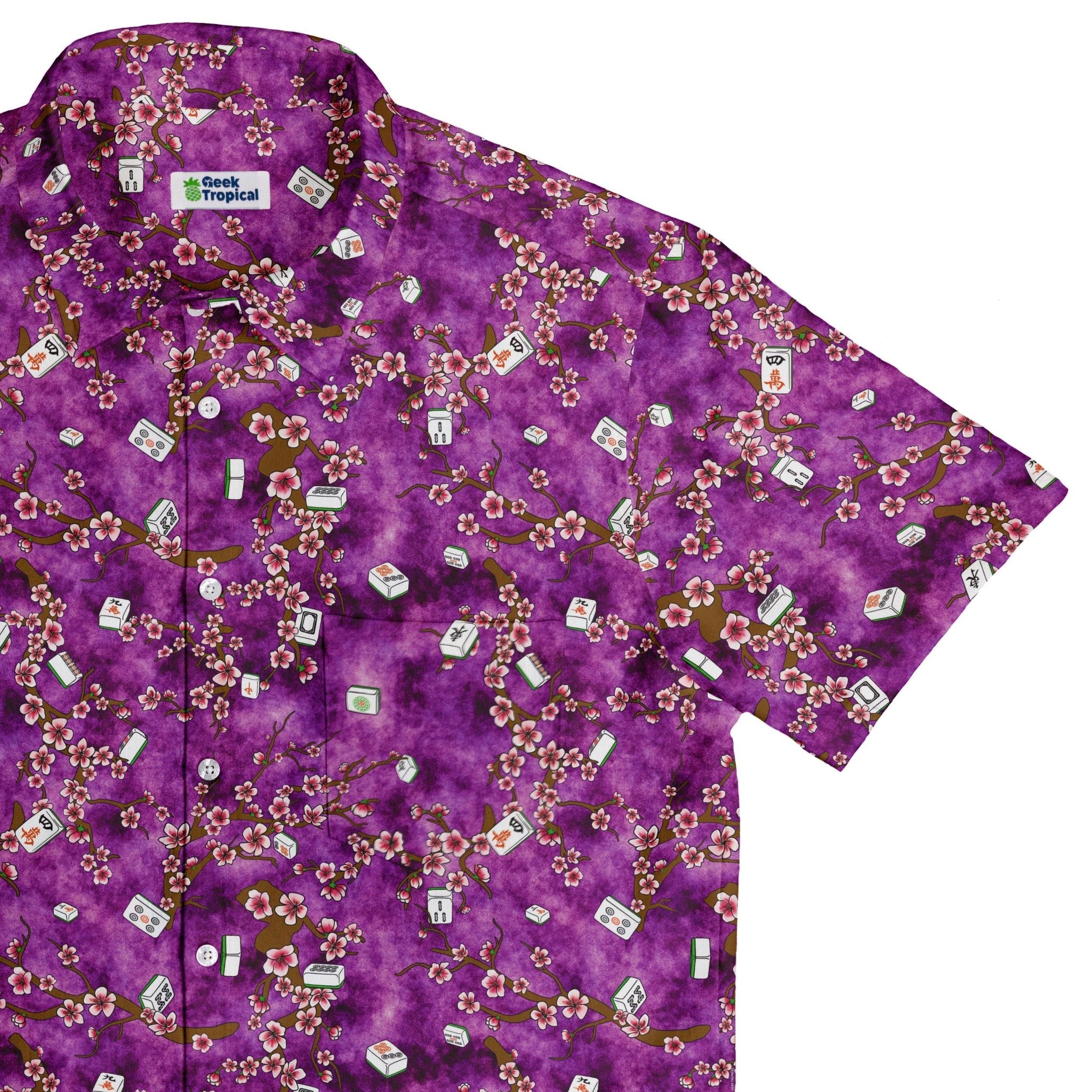 Mahjong Tiles Purple Anime Button Up Shirt - adult sizing - Anime - board game print