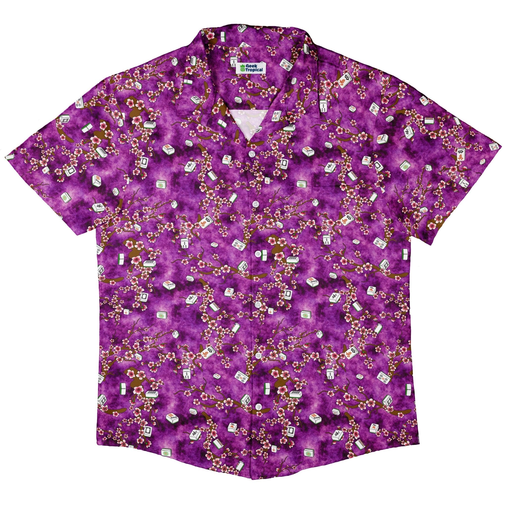 Mahjong Tiles Purple Anime Button Up Shirt - adult sizing - Anime - board game print