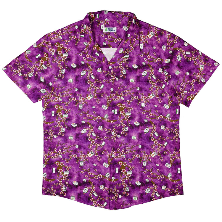 Mahjong Tiles Purple Anime Button Up Shirt - adult sizing - Anime - board game print