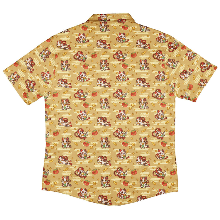 Maneki Cat Gold Button Up Shirt Geek Nerd adult sizing animal patterns anime