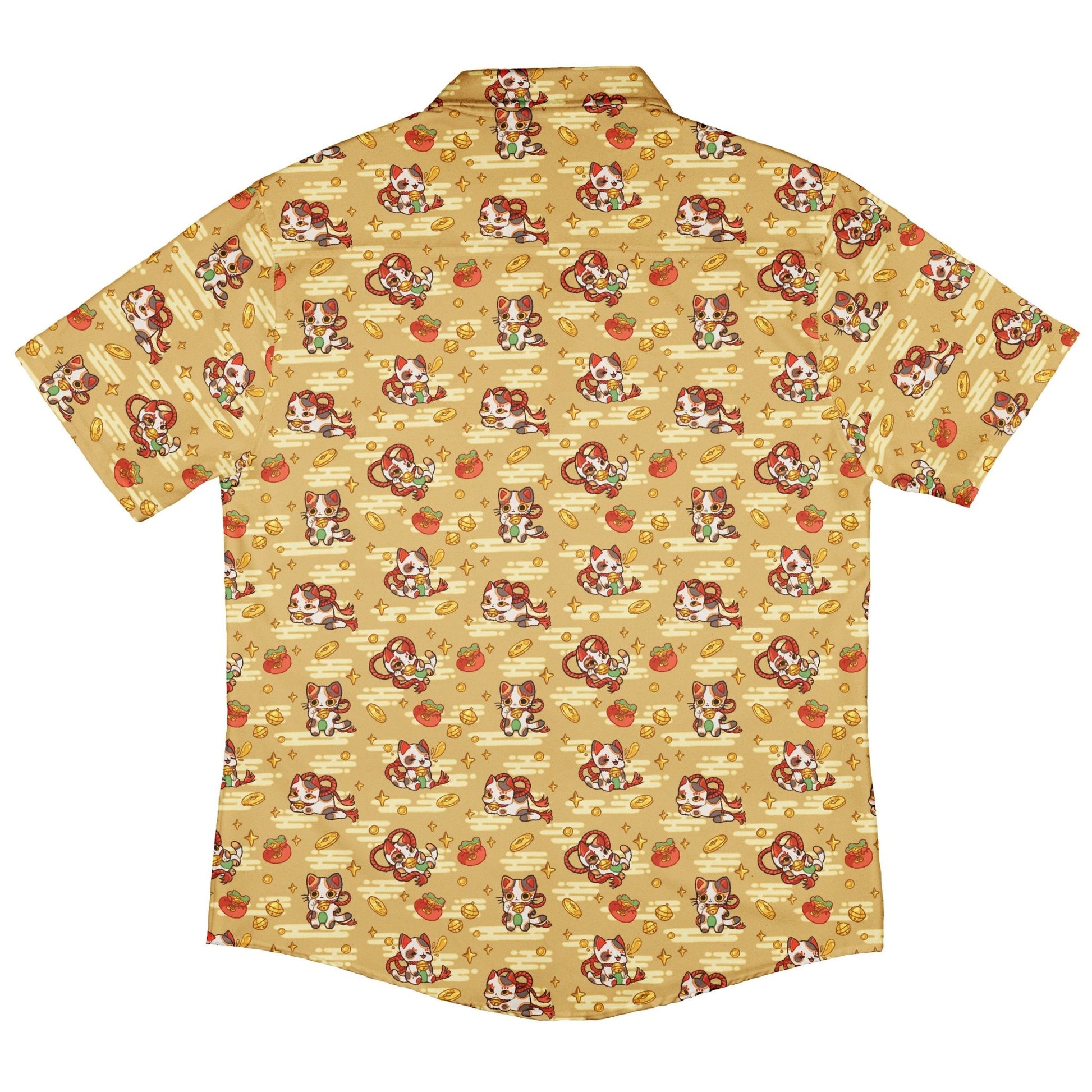 Maneki Cat Gold Button Up Shirt Geek Nerd adult sizing animal patterns anime