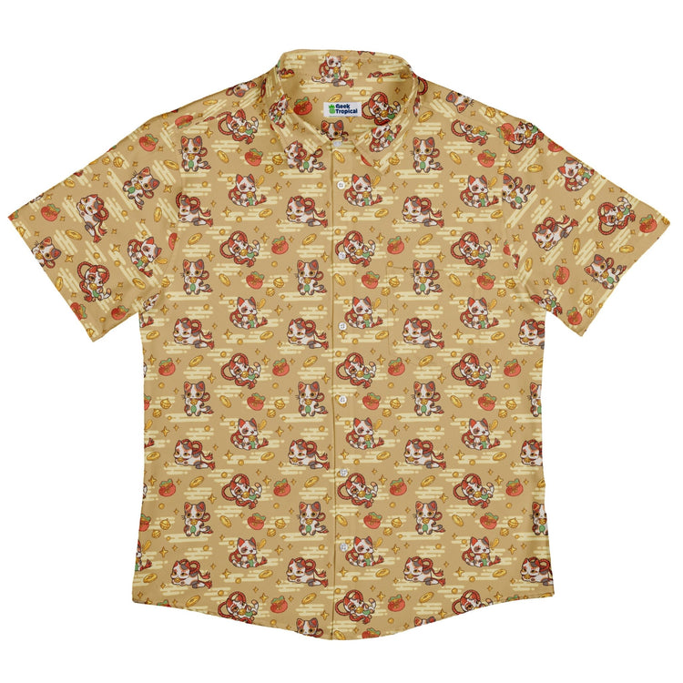 Maneki Cat Gold Button Up Shirt Geek Nerd adult sizing animal patterns anime