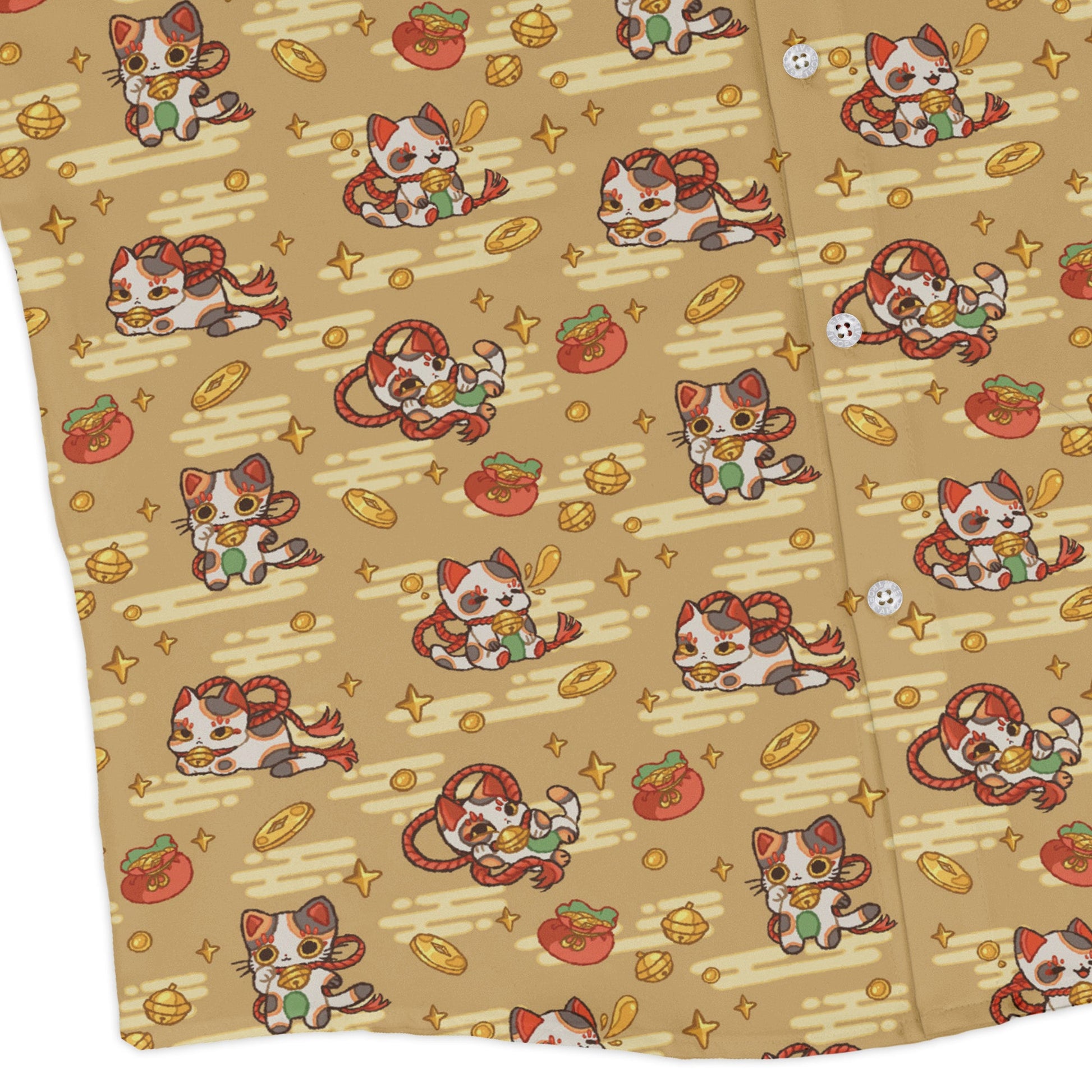 Maneki Cat Gold Long Sleeve Button Up Shirt Geek Nerd adult sizing animal patterns anime