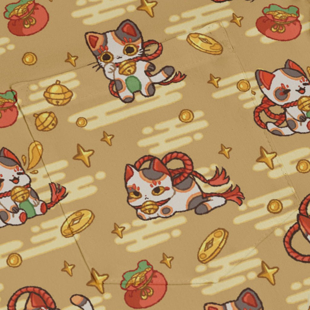 Maneki Cat Gold Long Sleeve Button Up Shirt Geek Nerd adult sizing animal patterns anime
