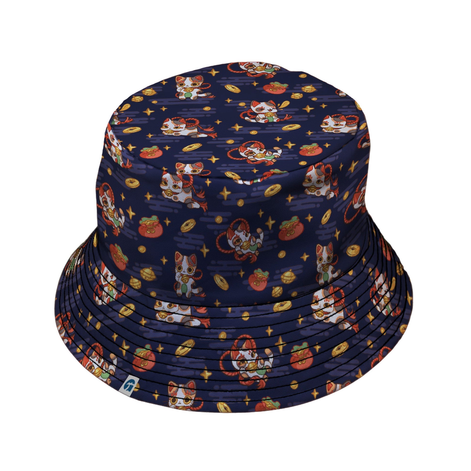 Maneki Cat Navy Bucket Hat Geek Nerd animal patterns anime Design by Ardi Tong