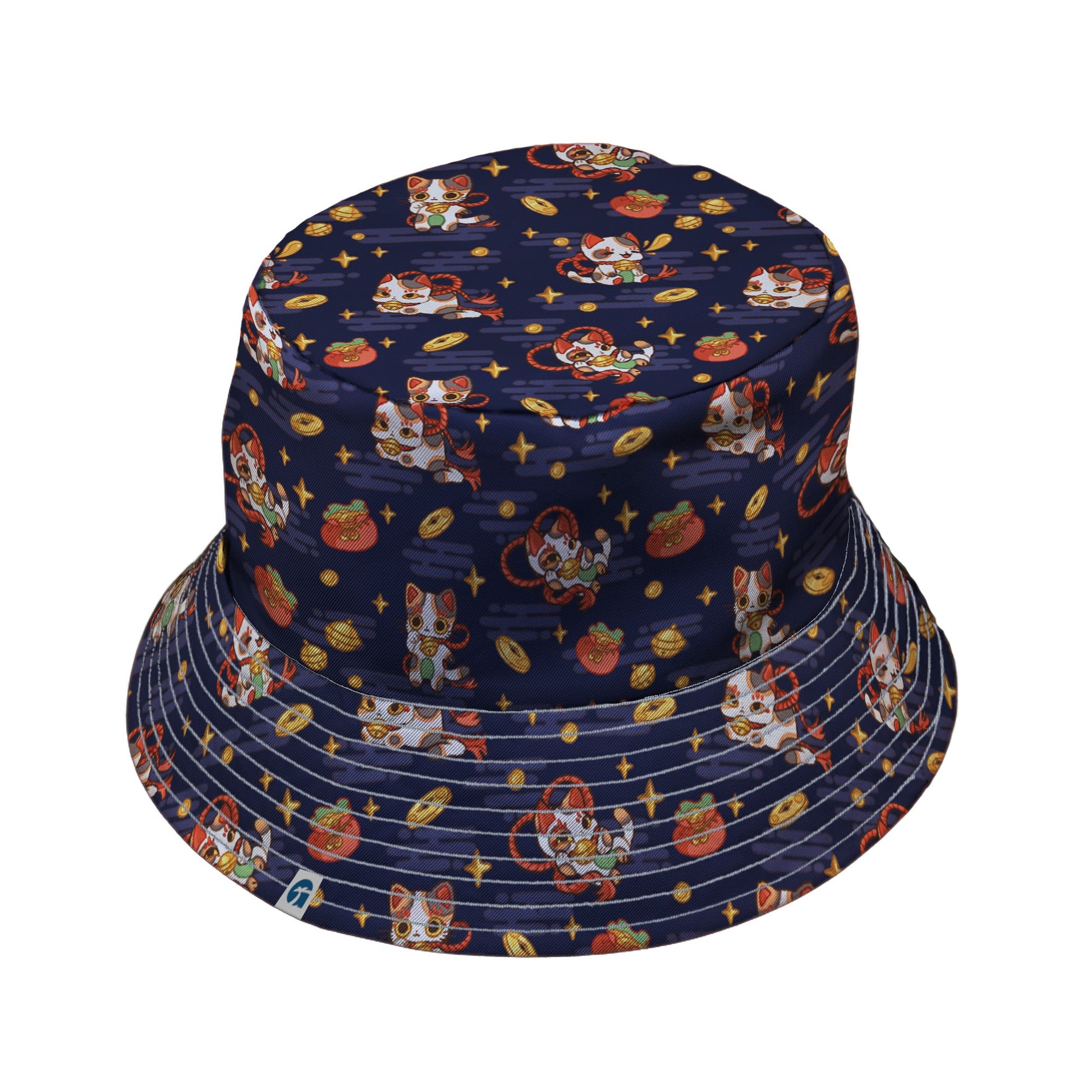 Maneki Cat Navy Bucket Hat Geek Nerd animal patterns anime Design by Ardi Tong