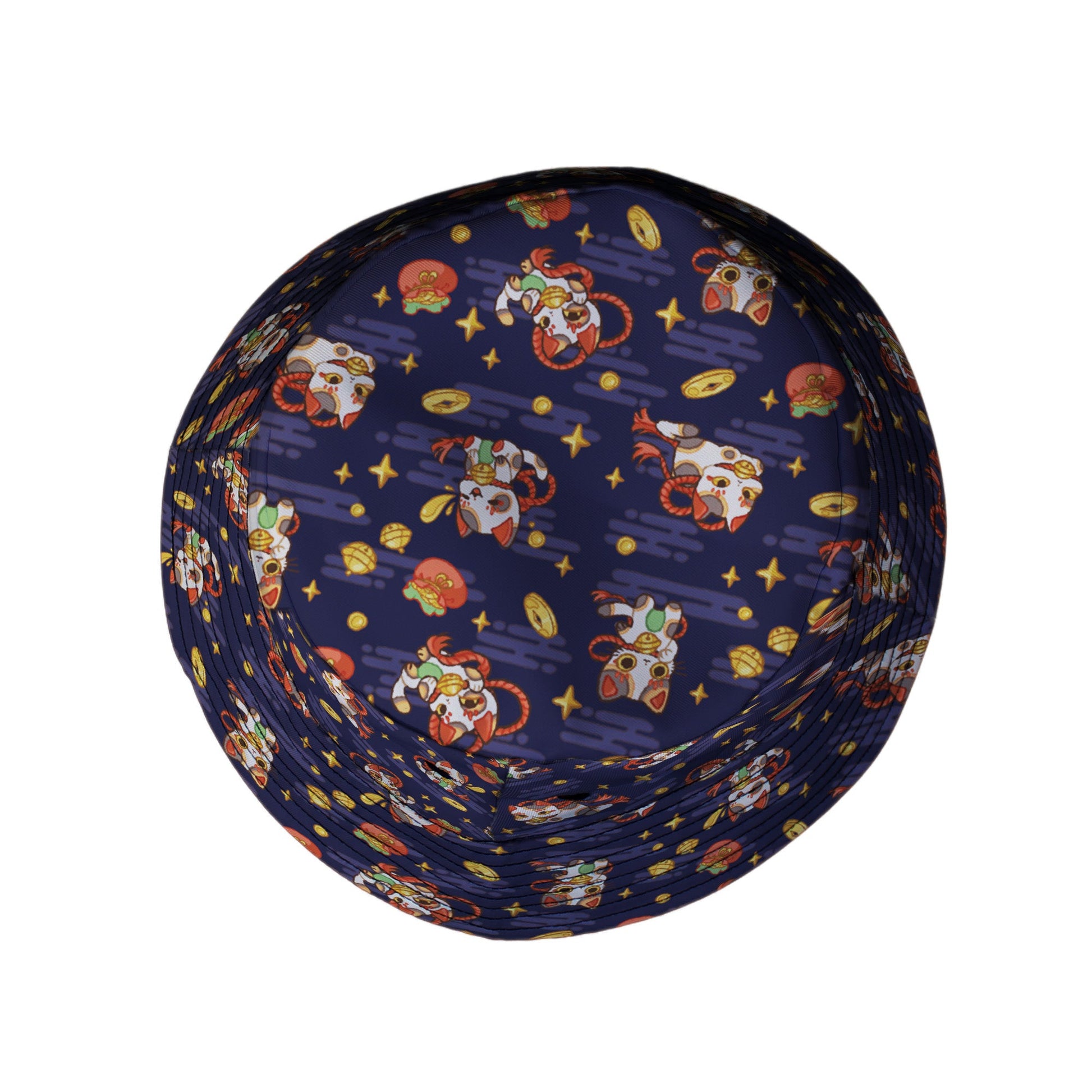 Maneki Cat Navy Bucket Hat Geek Nerd animal patterns anime Design by Ardi Tong