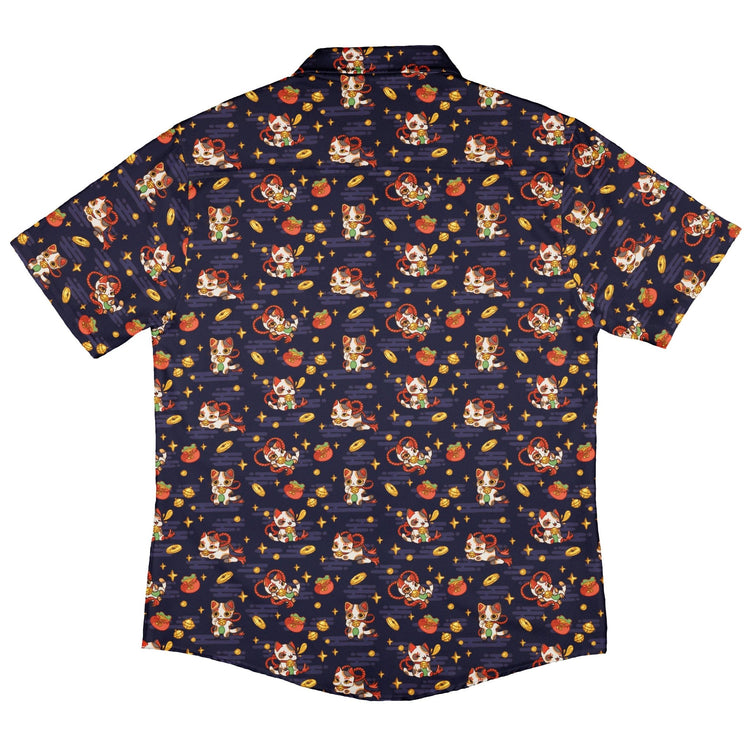 Maneki Cat Navy Button Up Shirt Geek Nerd adult sizing animal patterns anime